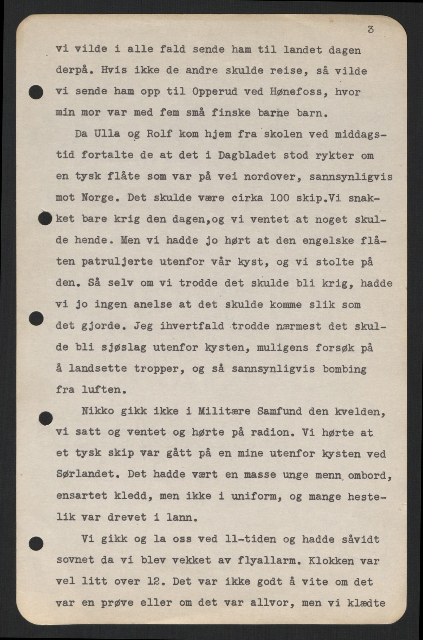 Østgaard, Nikolai Ramm og Ragni, RA/PA-1951/E/Ea/L0001/0004: Kongefamilien under 2. verdenskrig / Ragni Østgaards beretning om 2. verdenskrig og kongefamiliens flukt i april 1940, særlig om kronprinsesse Märtha og barna, 1940-1945