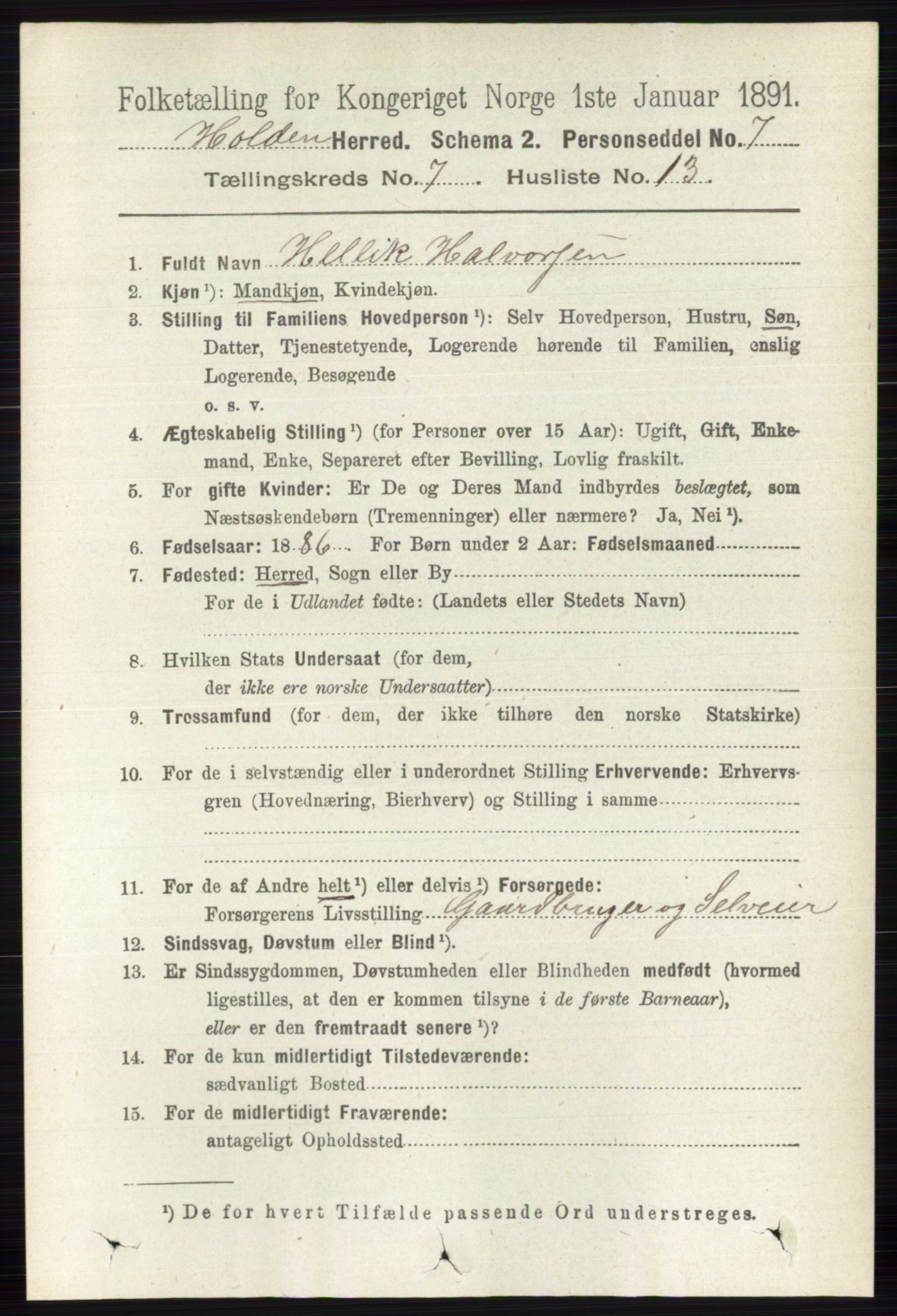 RA, Folketelling 1891 for 0819 Holla herred, 1891, s. 3353