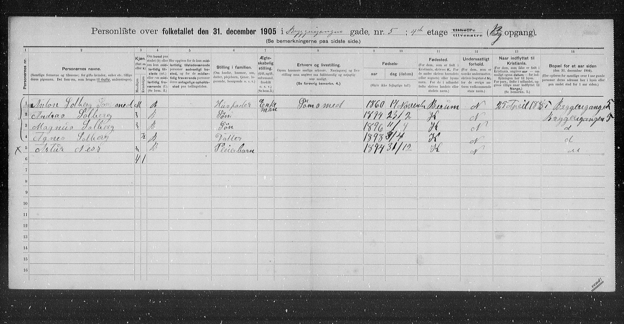 OBA, Kommunal folketelling 31.12.1905 for Kristiania kjøpstad, 1905, s. 5240