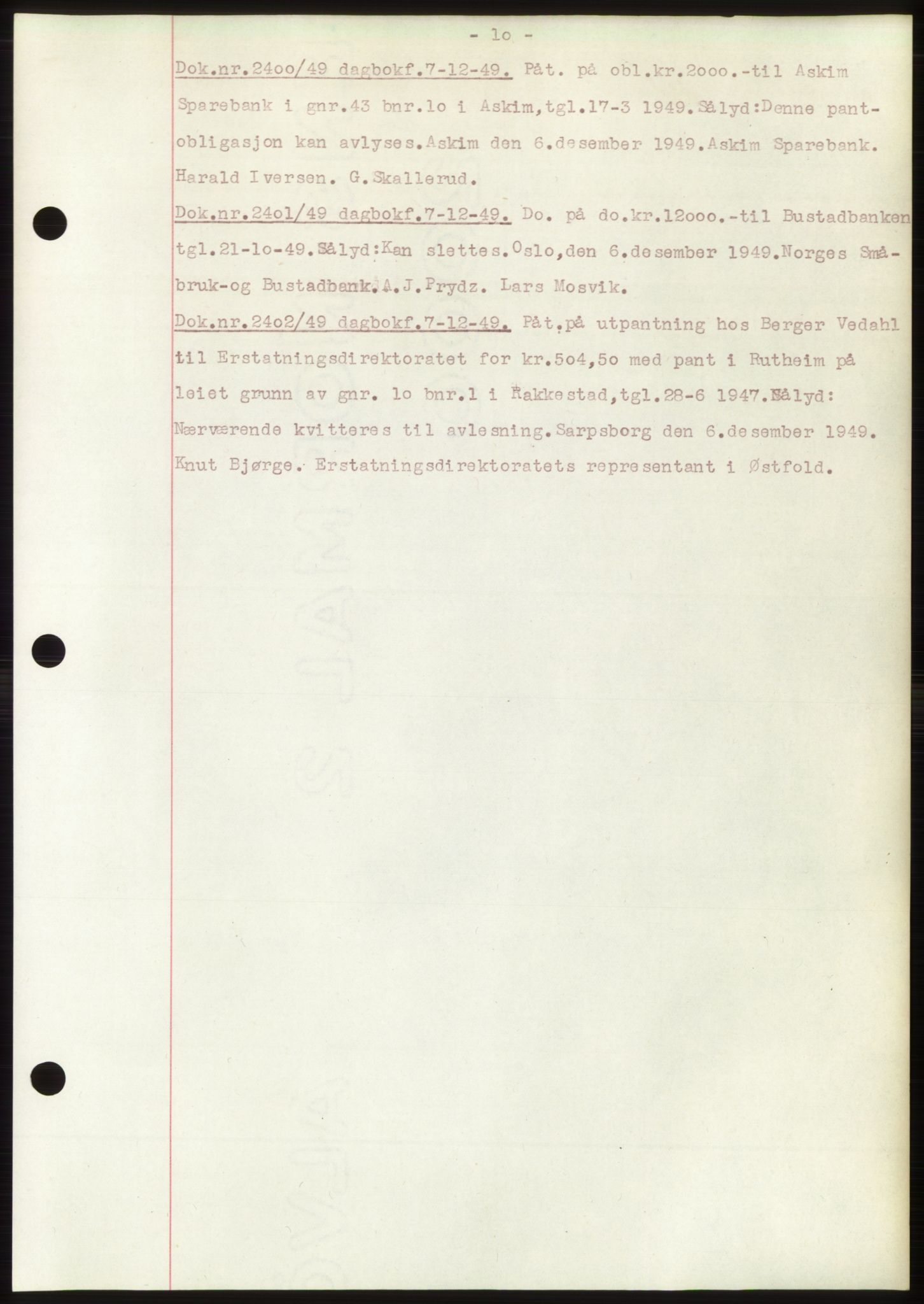 Rakkestad sorenskriveri, SAO/A-10686/G/Gb/Gba/Gbac/L0012: Pantebok nr. B1-4 og B16-20, 1949-1950, Dagboknr: 2400/1949