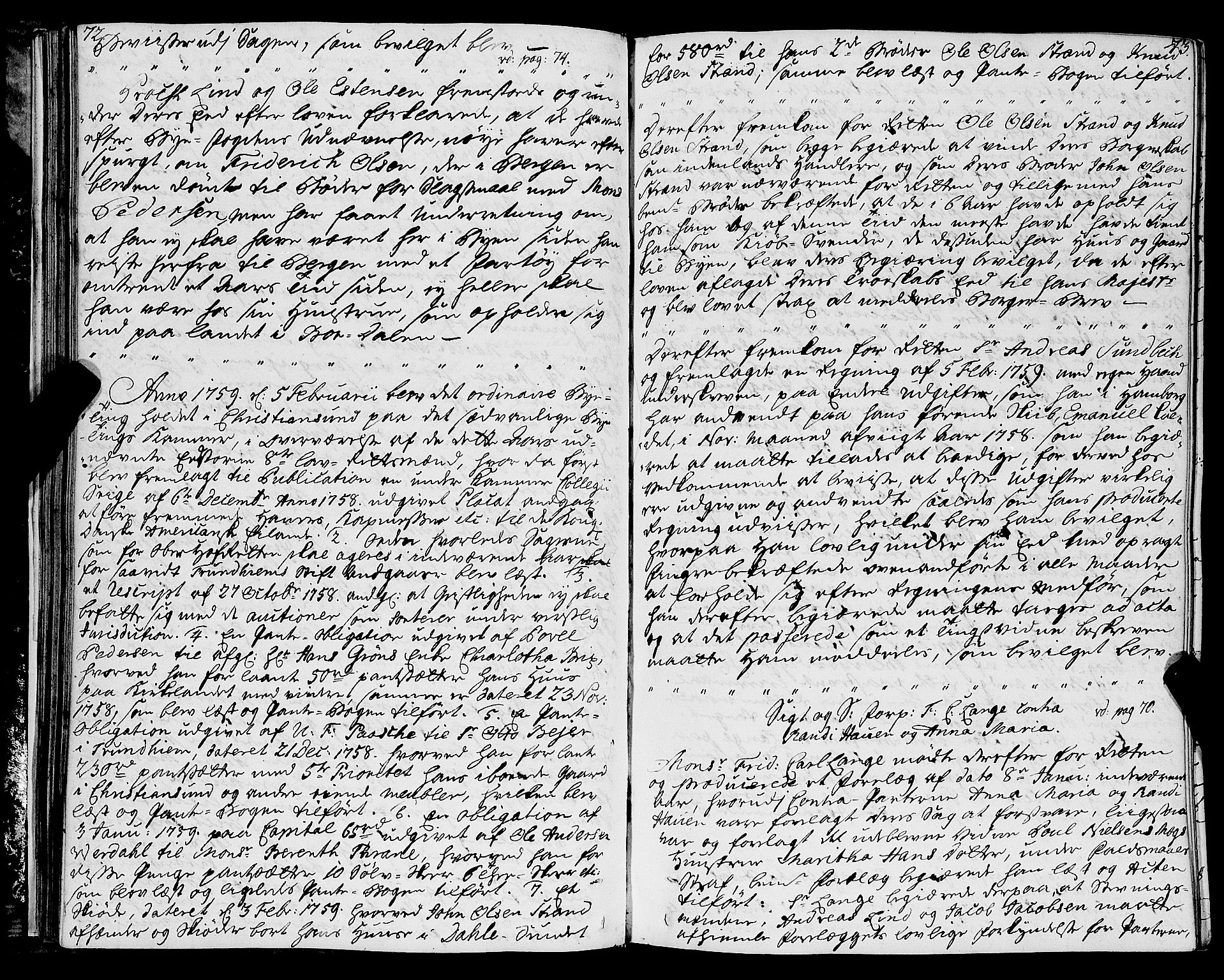 Kristiansund byfogd, AV/SAT-A-4587/A/01/L0003: Justisprotokoll. Aut. 19.06.1758. m/register, 1758-1773, s. 72-73