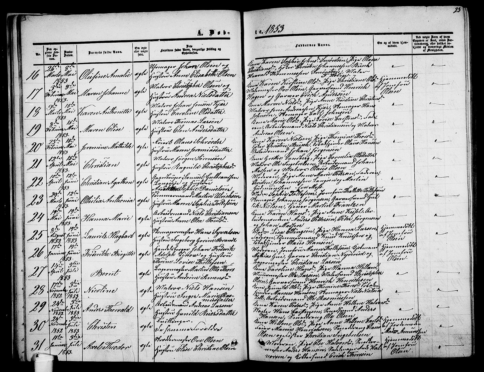 Holmestrand kirkebøker, AV/SAKO-A-346/G/Ga/L0003: Klokkerbok nr. 3, 1849-1874, s. 23