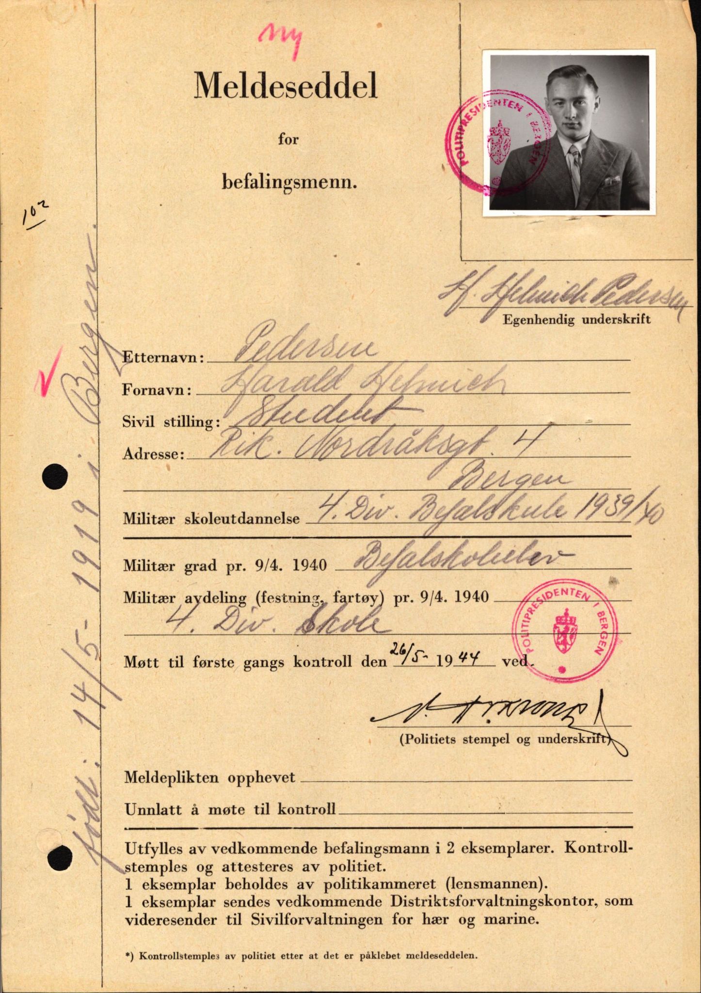 Forsvaret, Forsvarets krigshistoriske avdeling, AV/RA-RAFA-2017/Y/Yf/L0209: II-C-11-2121  -  Okkupasjonstiden.  Meldesedler for befal med foto og oppl. om militær grad 9. apr. 1940., 1944-1945, s. 507