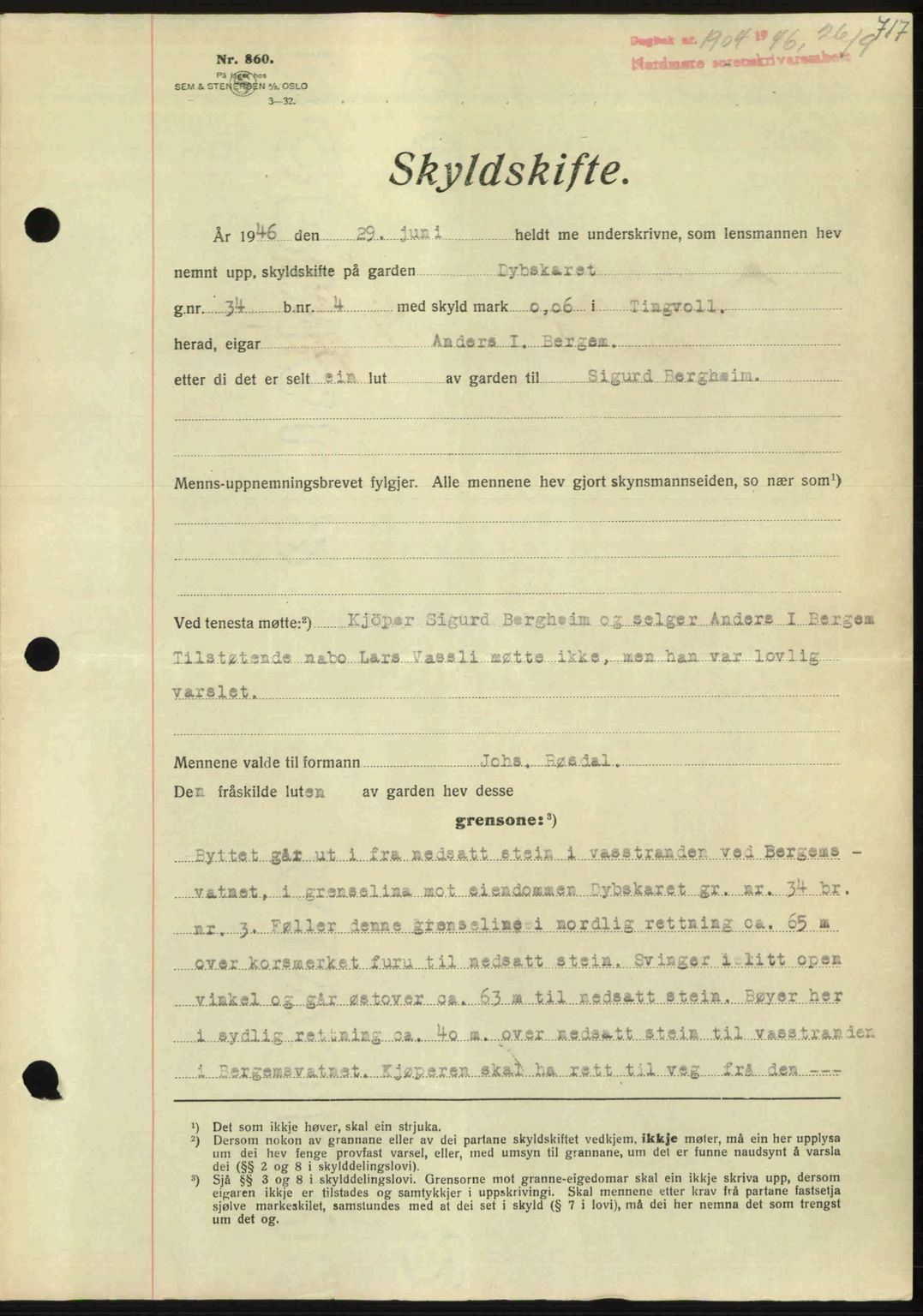 Nordmøre sorenskriveri, SAT/A-4132/1/2/2Ca: Pantebok nr. A102, 1946-1946, Dagboknr: 1904/1946
