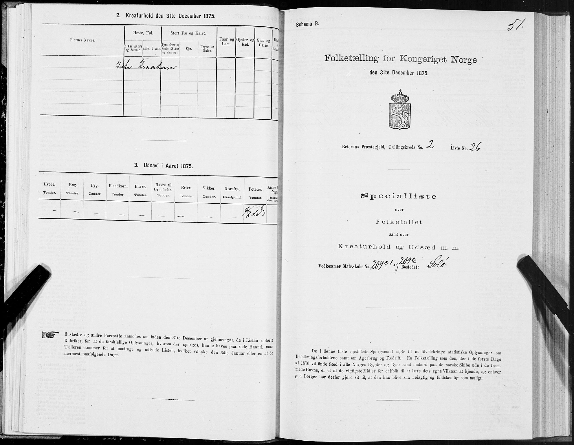 SAT, Folketelling 1875 for 1839P Beiarn prestegjeld, 1875, s. 2051