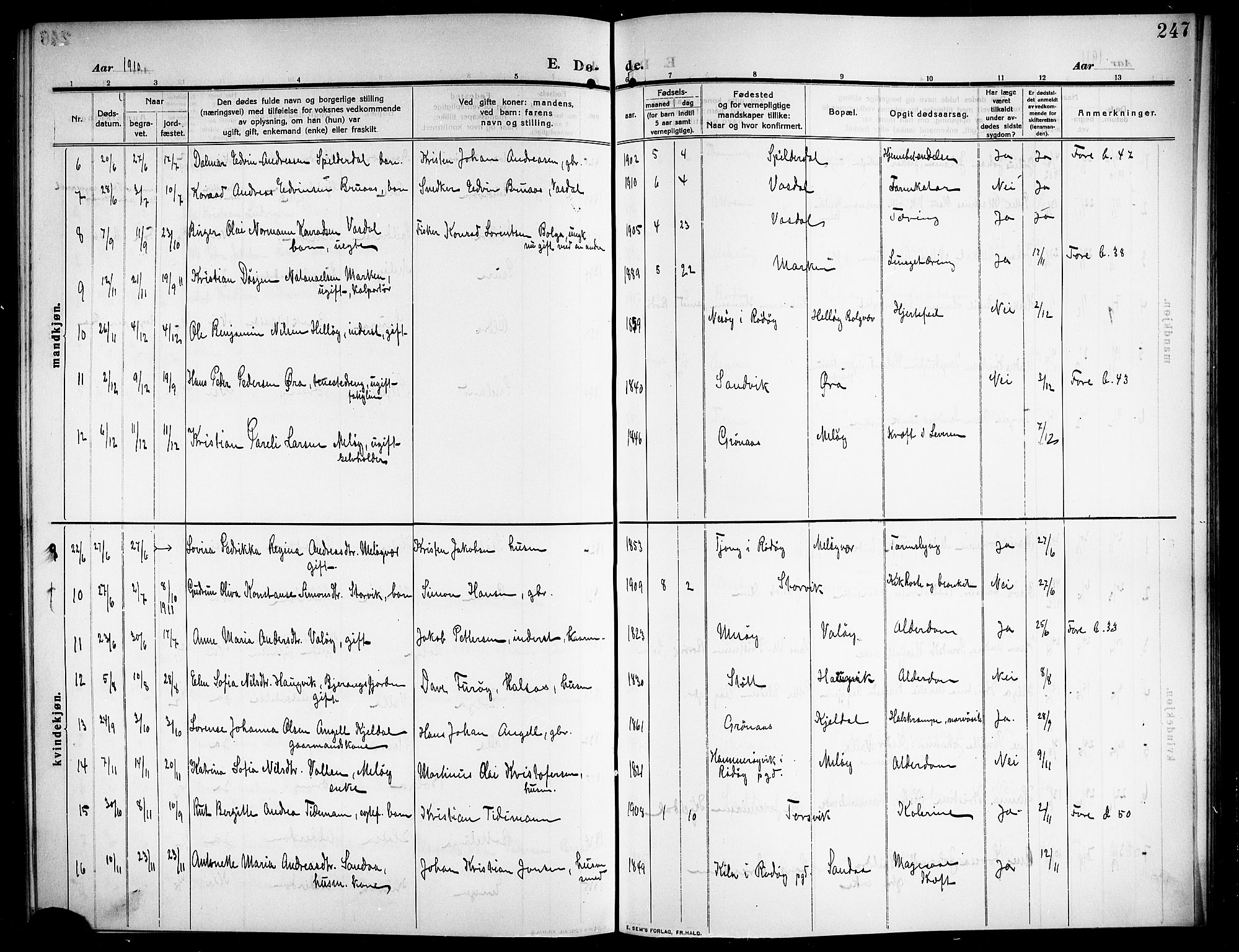 Ministerialprotokoller, klokkerbøker og fødselsregistre - Nordland, SAT/A-1459/843/L0639: Klokkerbok nr. 843C08, 1908-1924, s. 247