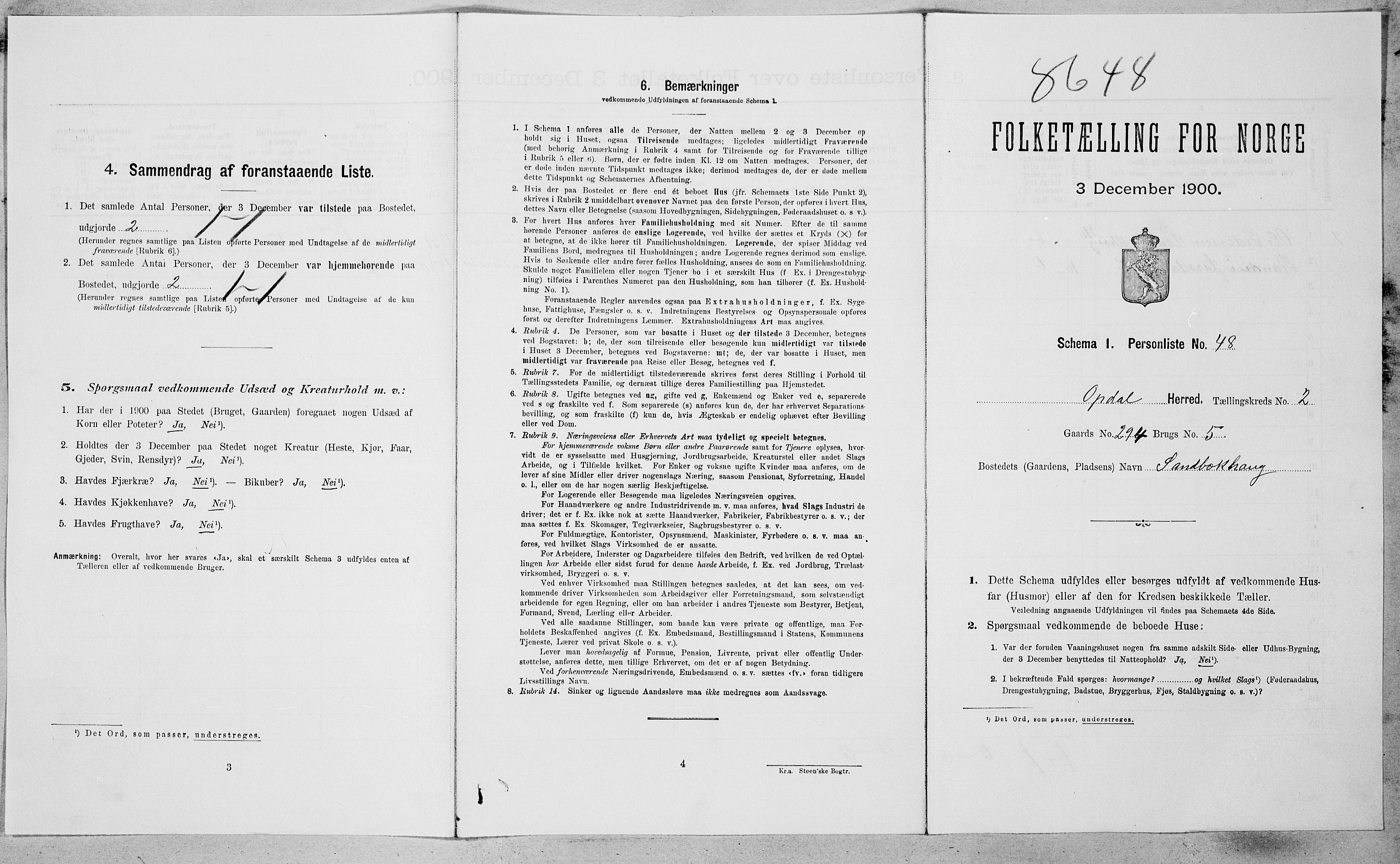 SAT, Folketelling 1900 for 1634 Oppdal herred, 1900, s. 274