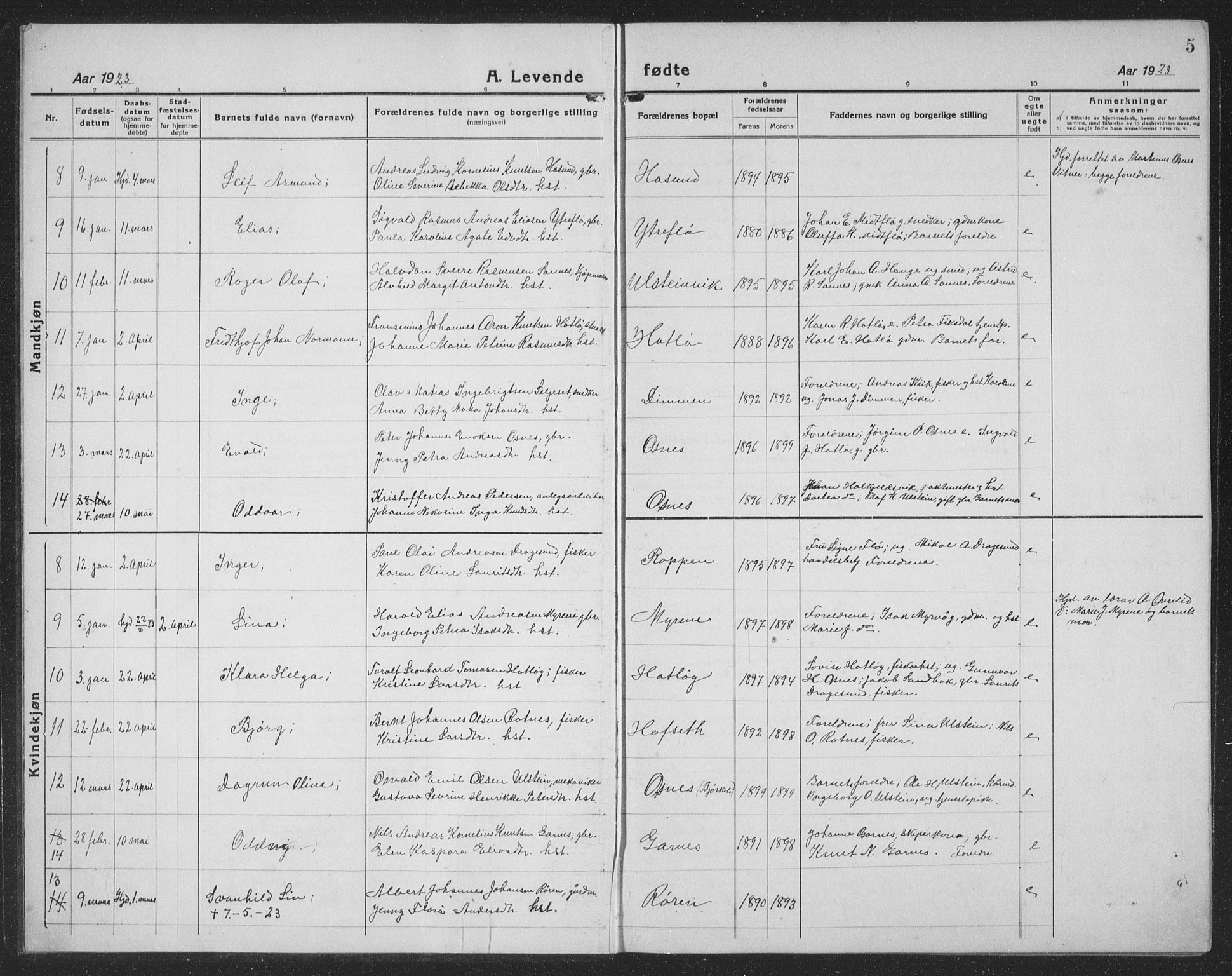 Ministerialprotokoller, klokkerbøker og fødselsregistre - Møre og Romsdal, SAT/A-1454/509/L0113: Klokkerbok nr. 509C03, 1923-1939, s. 5