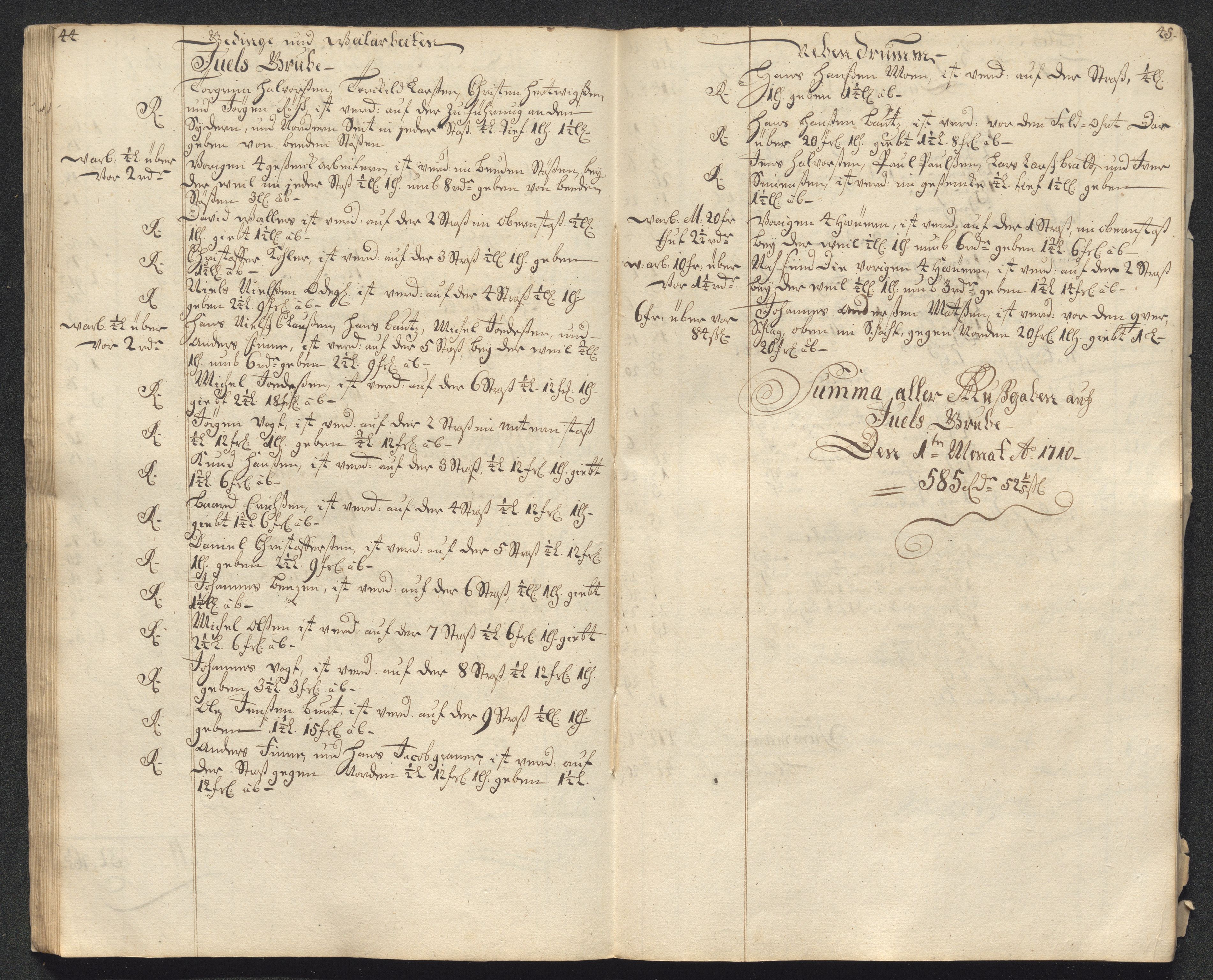 Kongsberg Sølvverk 1623-1816, AV/SAKO-EA-3135/001/D/Dc/Dcd/L0099: Utgiftsregnskap for gruver m.m., 1710, s. 26