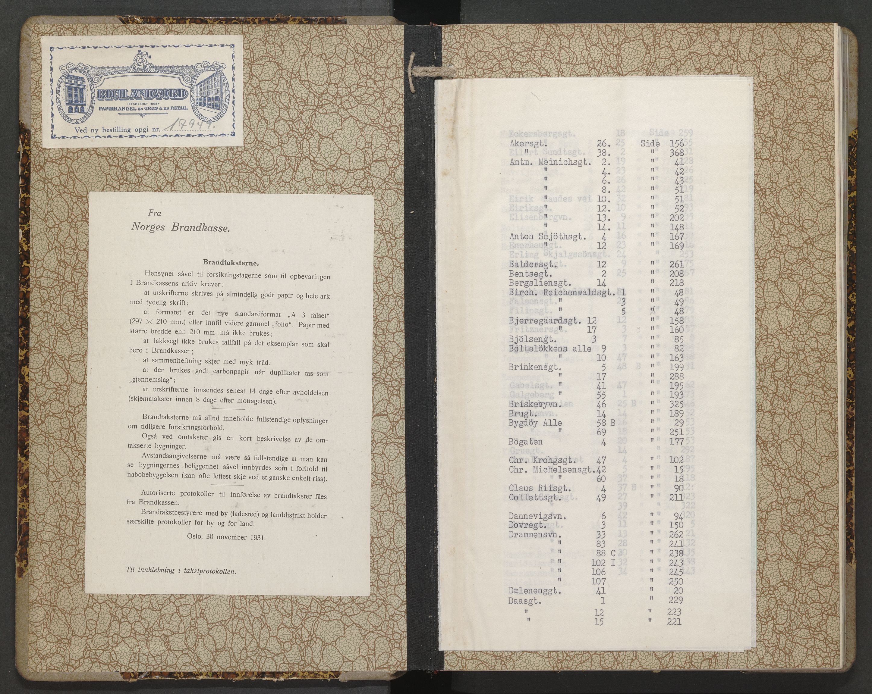 Norges brannkasse, branntakster Oslo, AV/SAO-A-11402/F/Fb/L0005: Branntakstprotokoll, 1942-1943