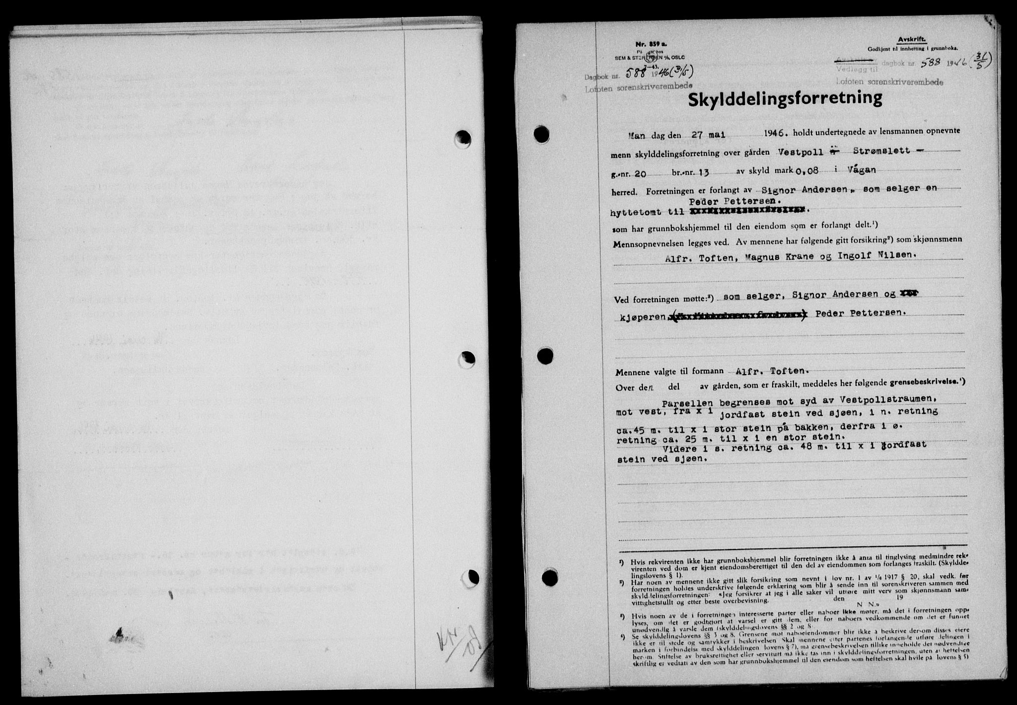 Lofoten sorenskriveri, SAT/A-0017/1/2/2C/L0014a: Pantebok nr. 14a, 1946-1946, Dagboknr: 588/1946