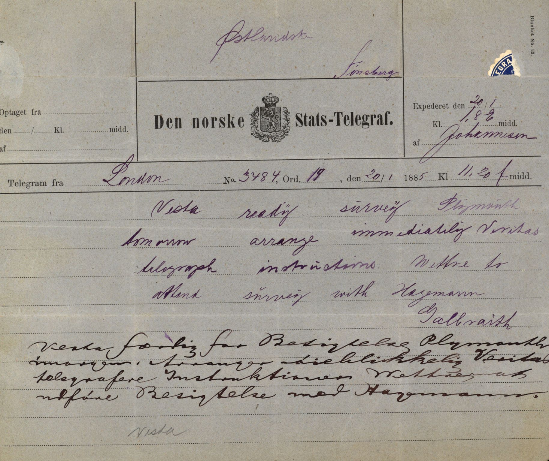 Pa 63 - Østlandske skibsassuranceforening, VEMU/A-1079/G/Ga/L0018/0010: Havaridokumenter / Tagal, Vesta, Tordenskjold av Bergen, Tordenskjold av Kristiansand, 1885, s. 88