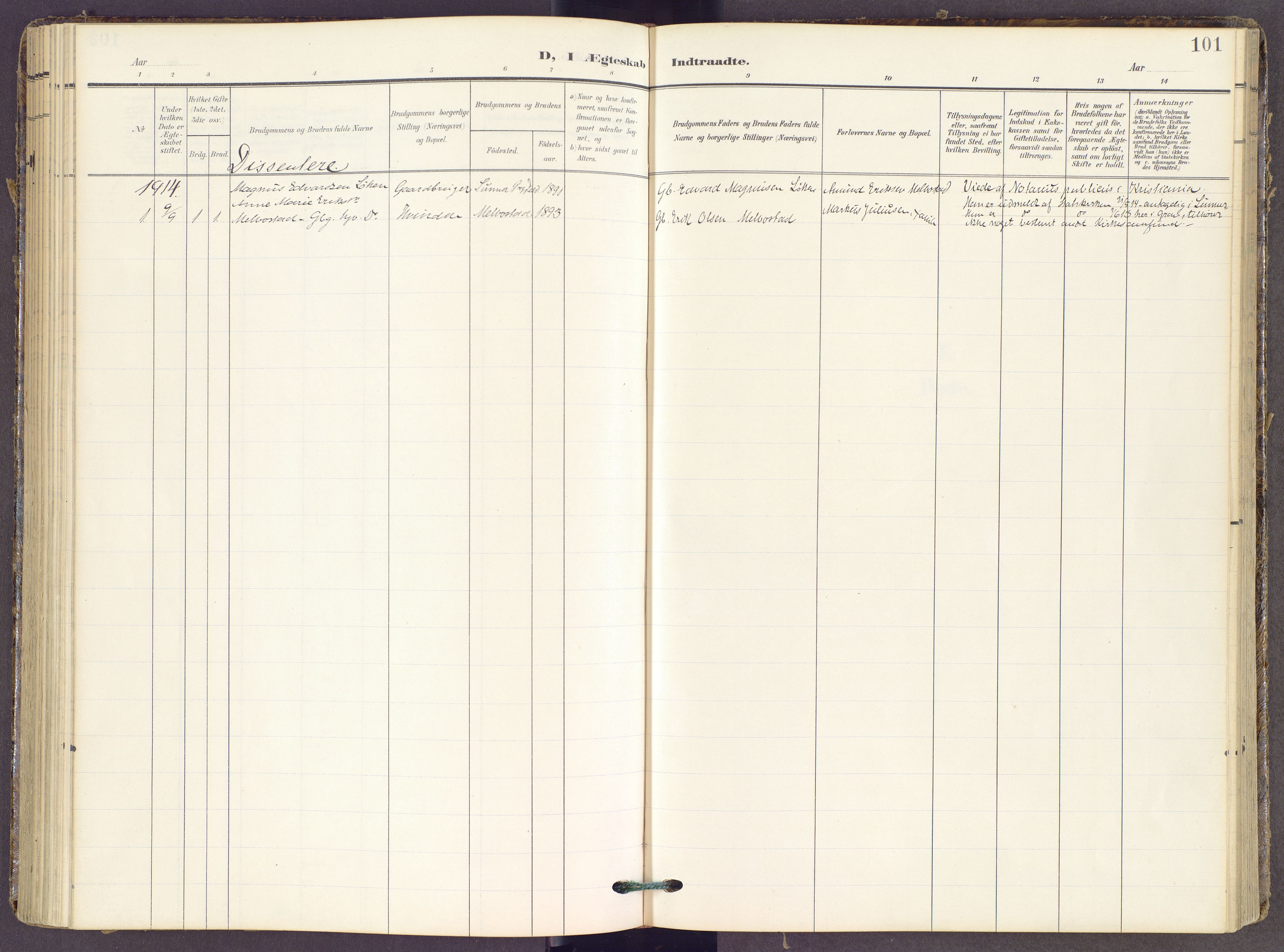 Gran prestekontor, SAH/PREST-112/H/Ha/Haa/L0022: Ministerialbok nr. 22, 1908-1918, s. 101