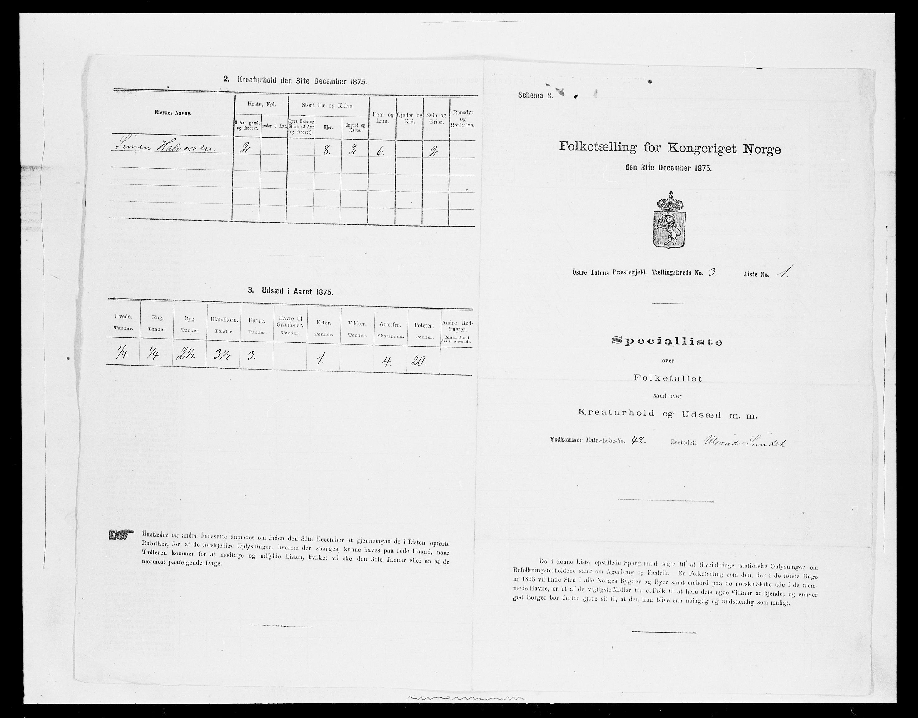 SAH, Folketelling 1875 for 0528P Østre Toten prestegjeld, 1875, s. 546