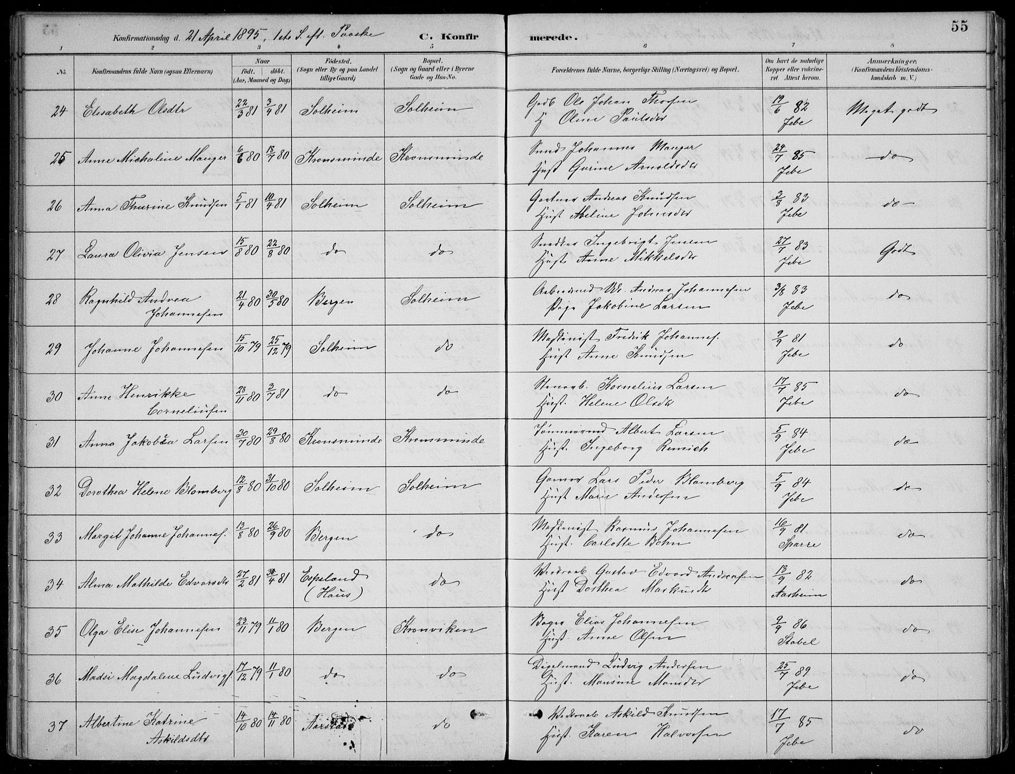 Årstad Sokneprestembete, AV/SAB-A-79301/H/Hab/L0011: Klokkerbok nr. B 1, 1886-1901, s. 55