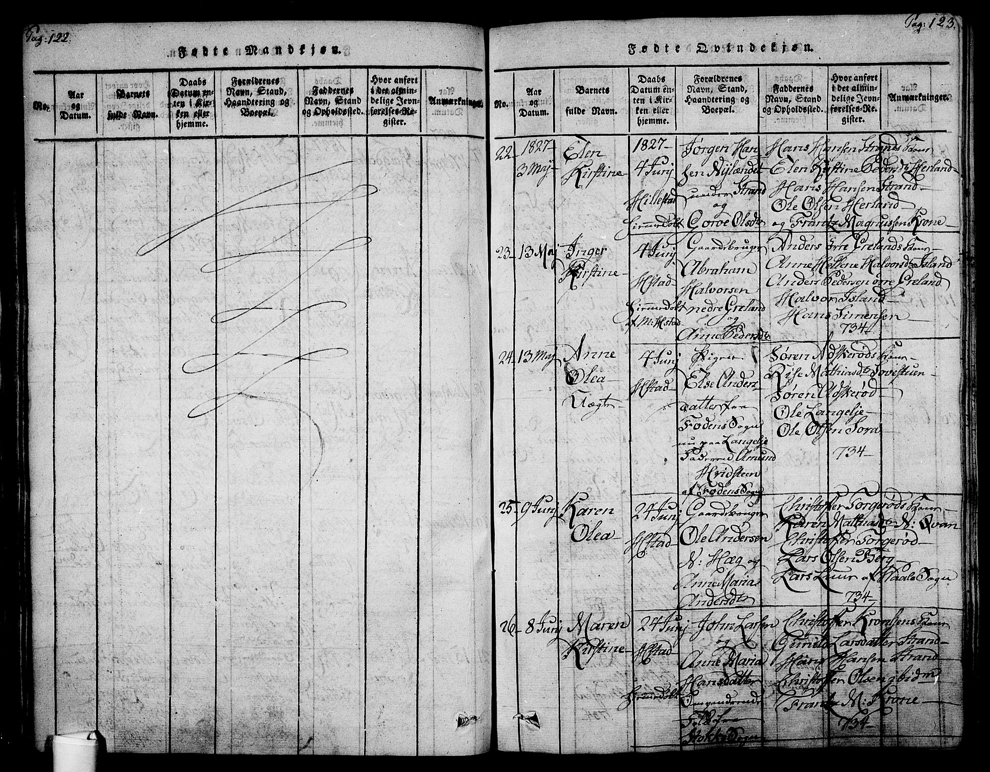 Botne kirkebøker, AV/SAKO-A-340/F/Fa/L0005: Ministerialbok nr. I 5, 1814-1836, s. 122-123
