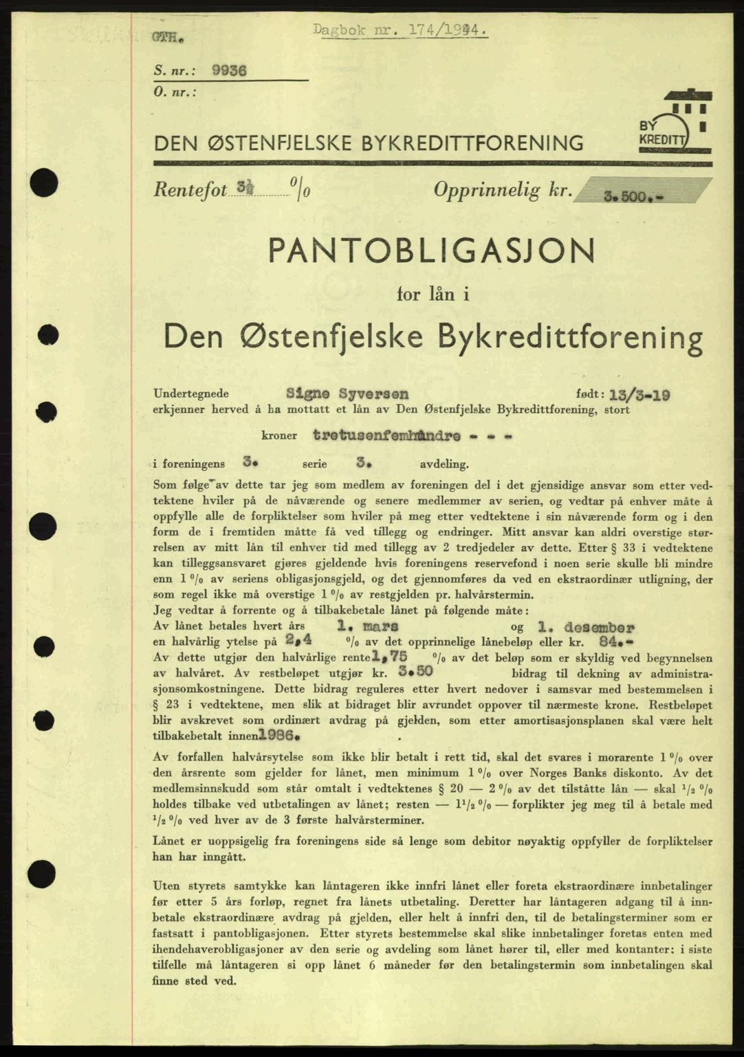 Moss sorenskriveri, SAO/A-10168: Pantebok nr. B13, 1943-1945, Dagboknr: 174/1944