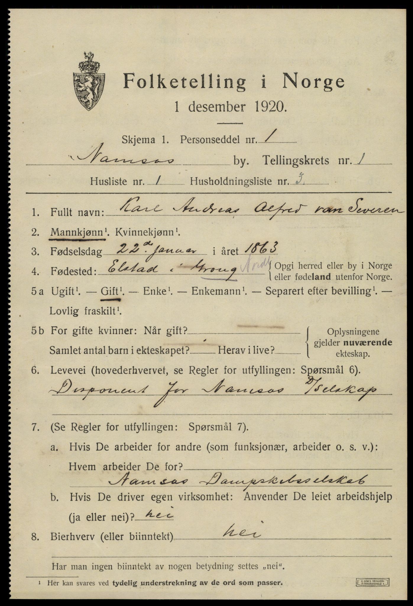 SAT, Folketelling 1920 for 1703 Namsos ladested, 1920, s. 2031