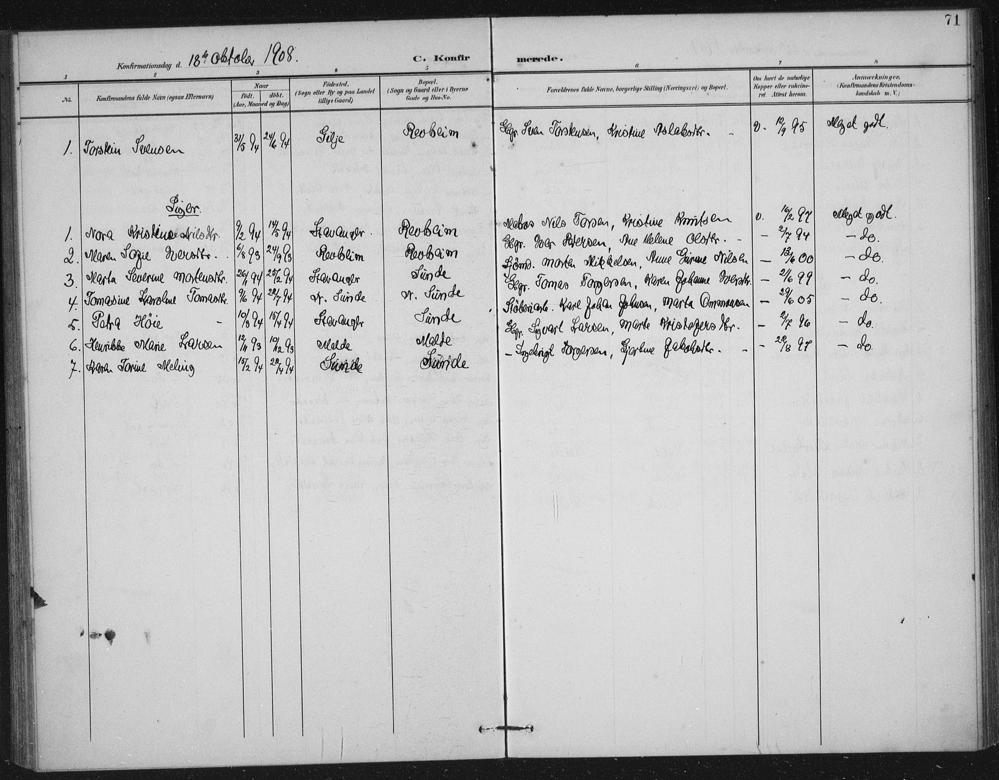 Håland sokneprestkontor, AV/SAST-A-101802/002/B/L0001: Ministerialbok nr. A 13, 1901-1923, s. 71