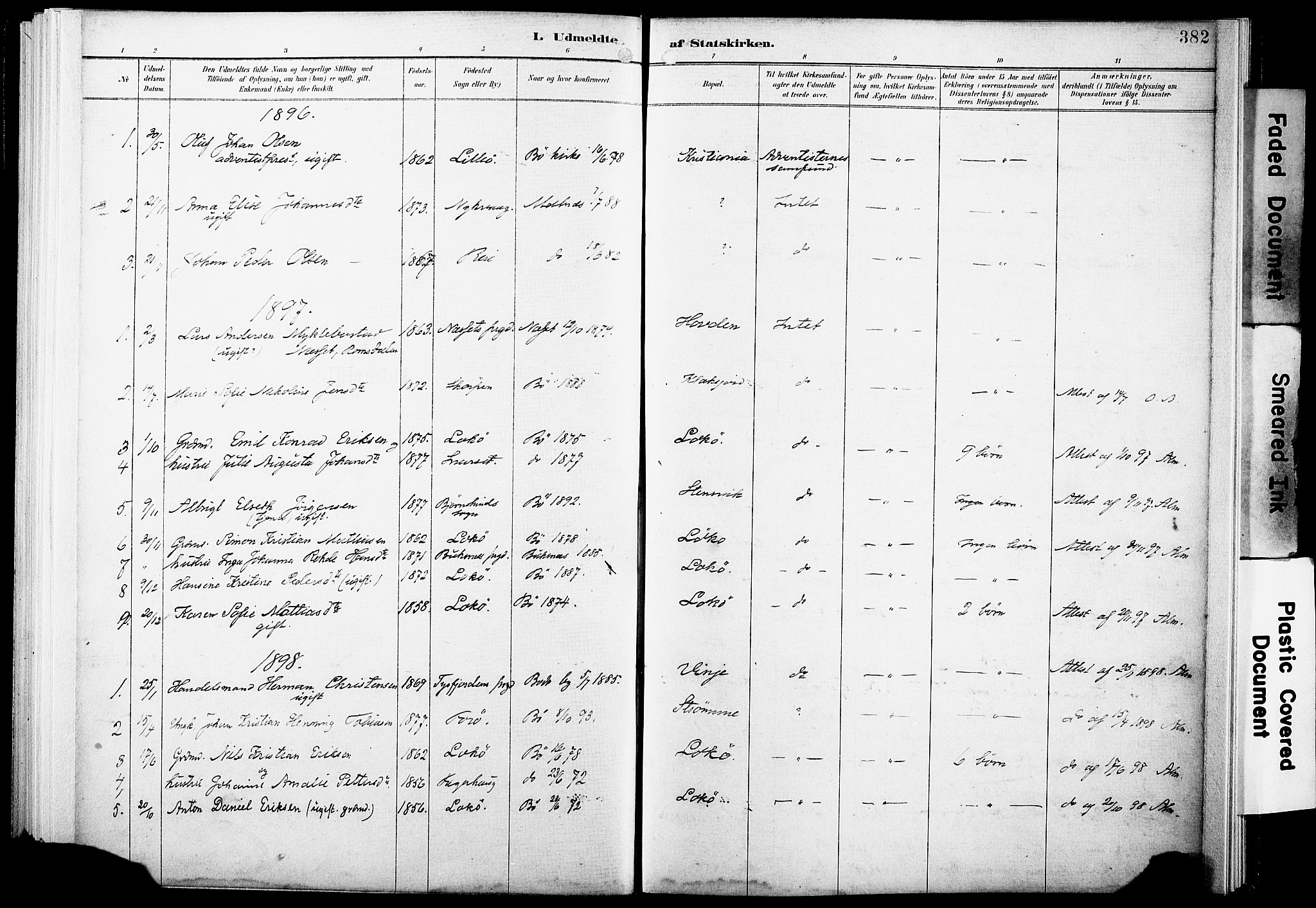 Ministerialprotokoller, klokkerbøker og fødselsregistre - Nordland, SAT/A-1459/891/L1305: Ministerialbok nr. 891A10, 1895-1921, s. 382