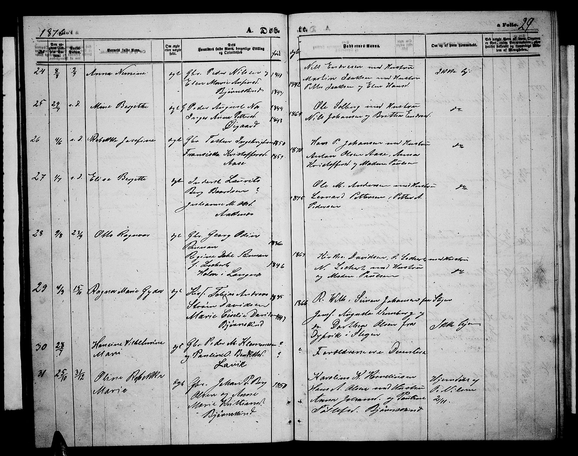 Ministerialprotokoller, klokkerbøker og fødselsregistre - Nordland, SAT/A-1459/898/L1426: Klokkerbok nr. 898C01, 1869-1886, s. 29