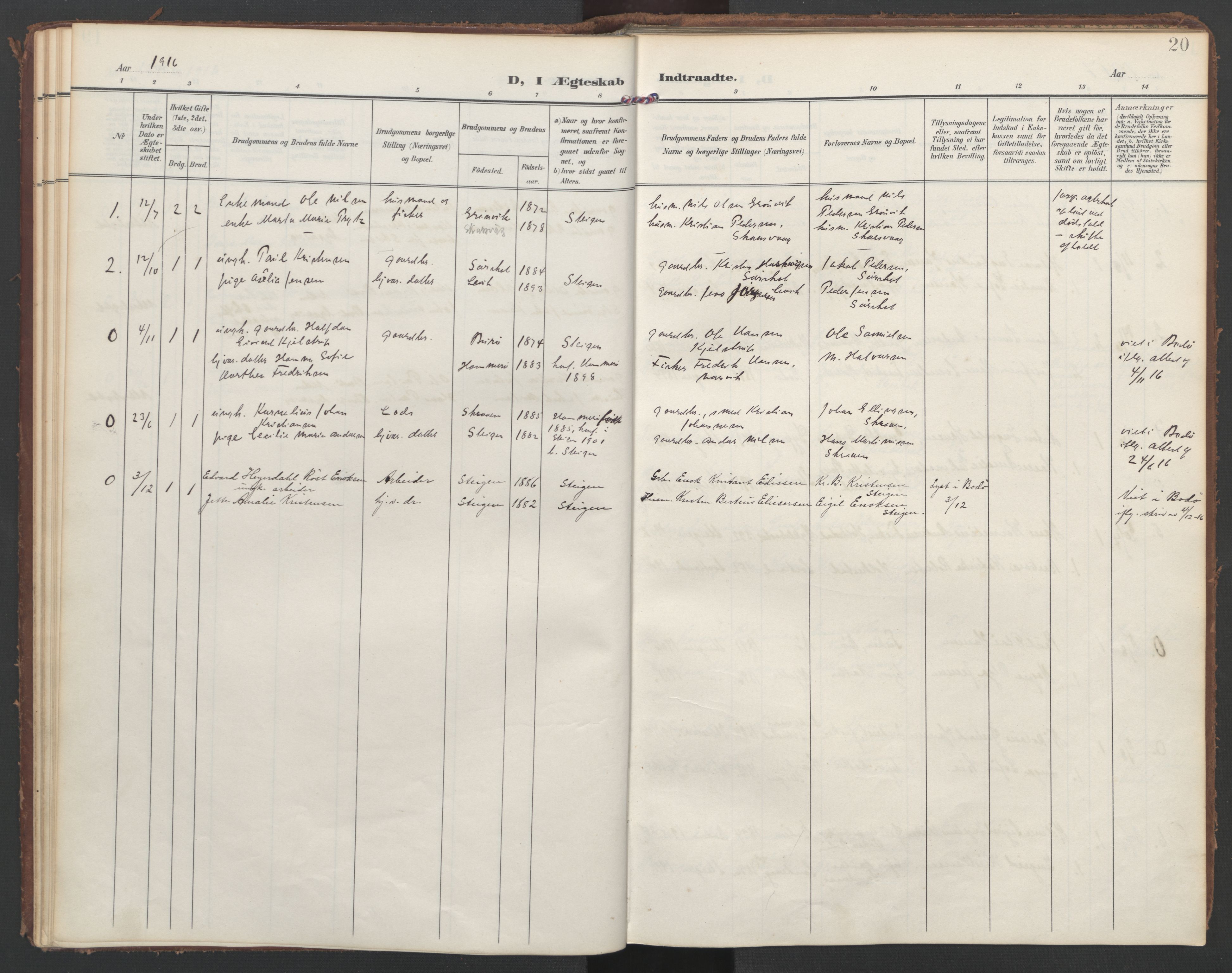 Ministerialprotokoller, klokkerbøker og fødselsregistre - Nordland, SAT/A-1459/855/L0806: Ministerialbok nr. 855A14, 1906-1922, s. 20