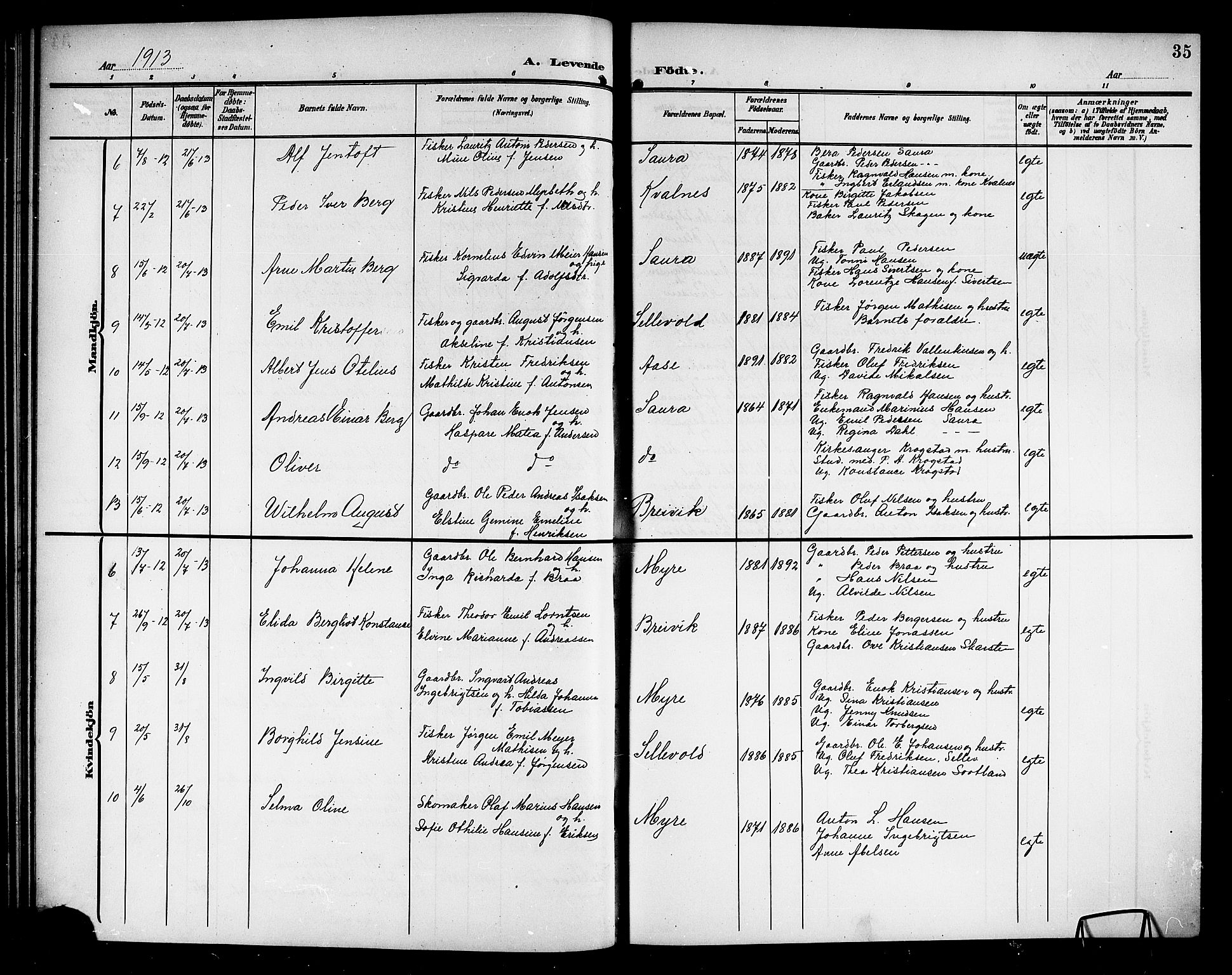 Ministerialprotokoller, klokkerbøker og fødselsregistre - Nordland, AV/SAT-A-1459/897/L1414: Klokkerbok nr. 897C04, 1904-1915, s. 35