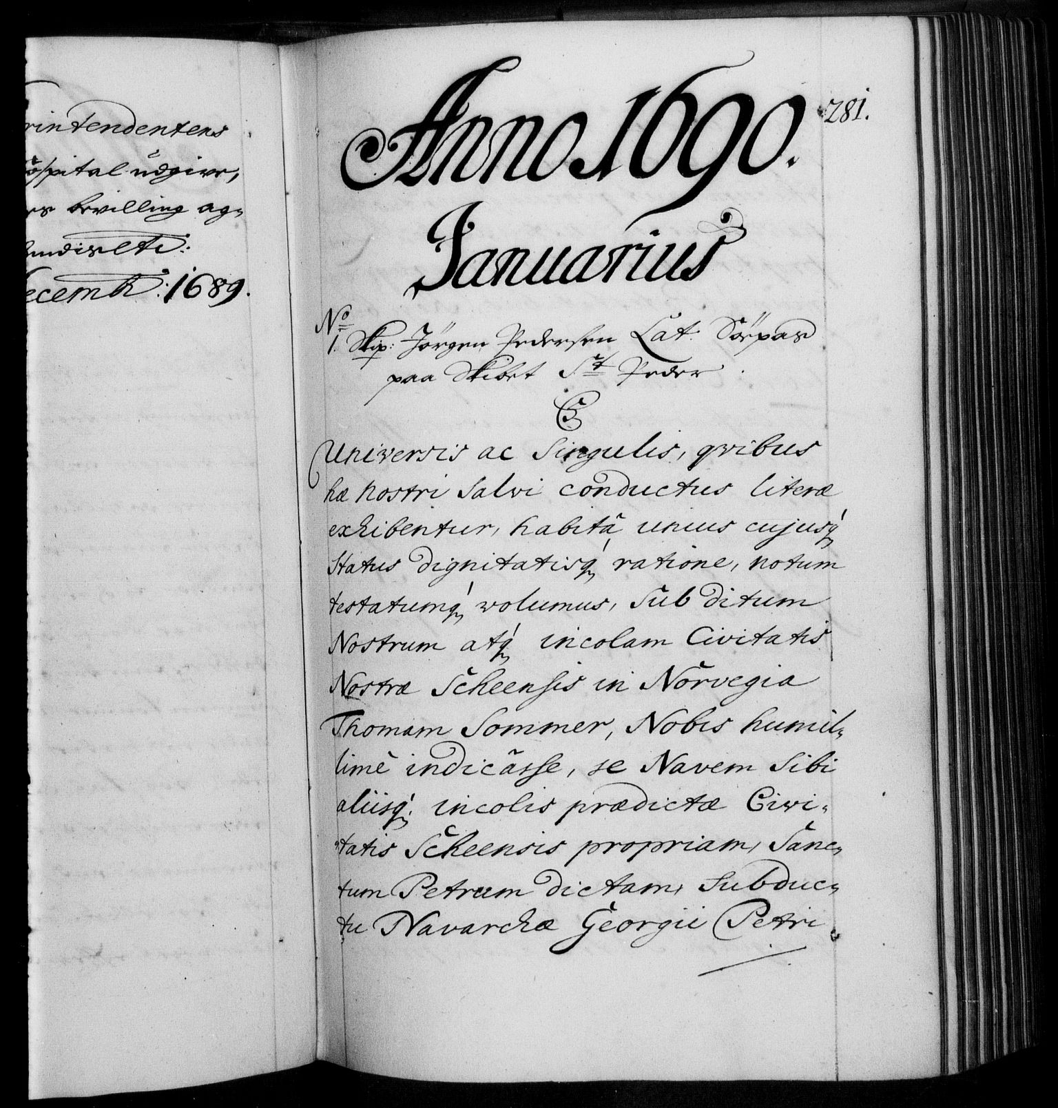 Danske Kanselli 1572-1799, RA/EA-3023/F/Fc/Fca/Fcaa/L0015: Norske registre (mikrofilm), 1688-1691, s. 281a