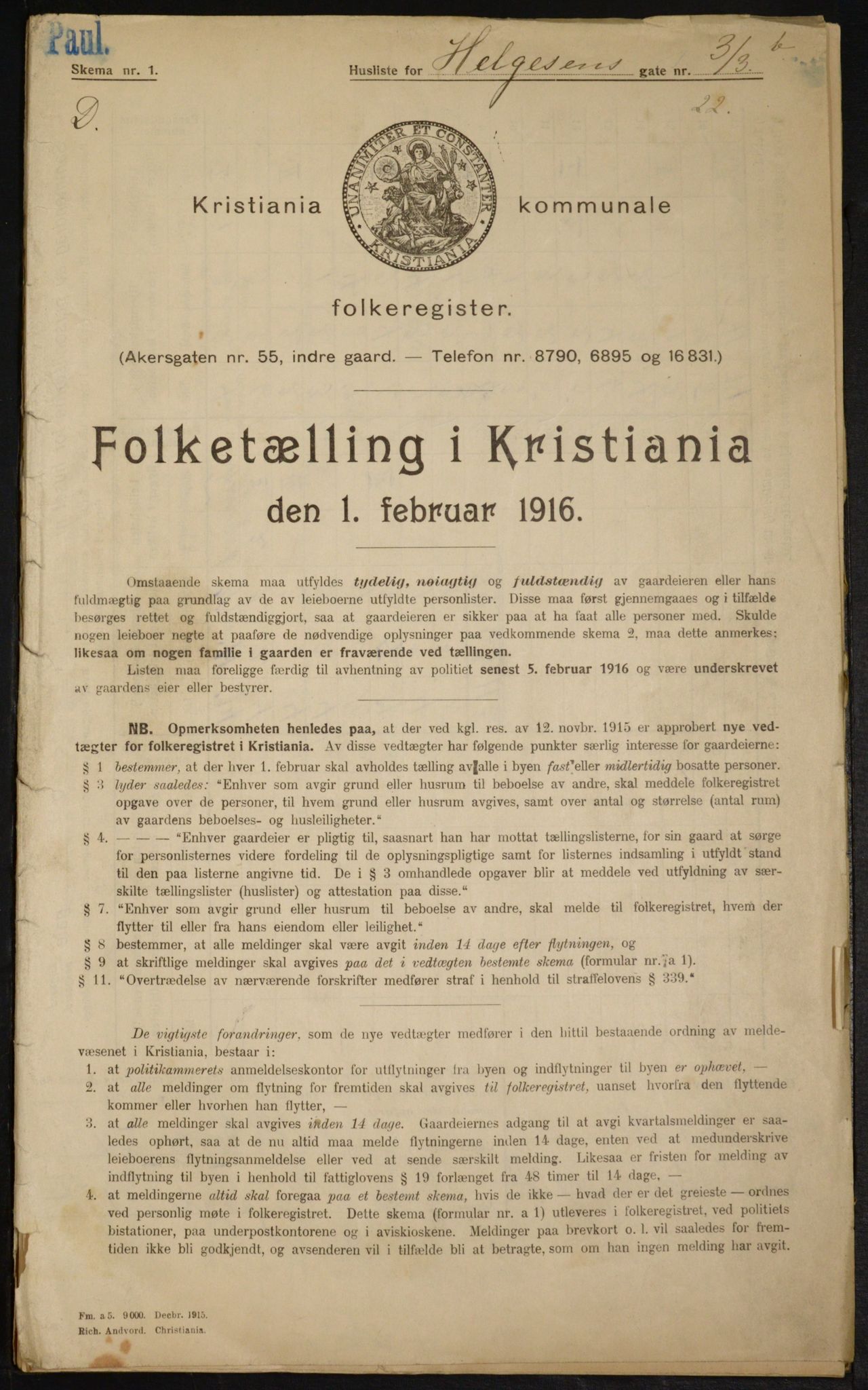 OBA, Kommunal folketelling 1.2.1916 for Kristiania, 1916, s. 38055