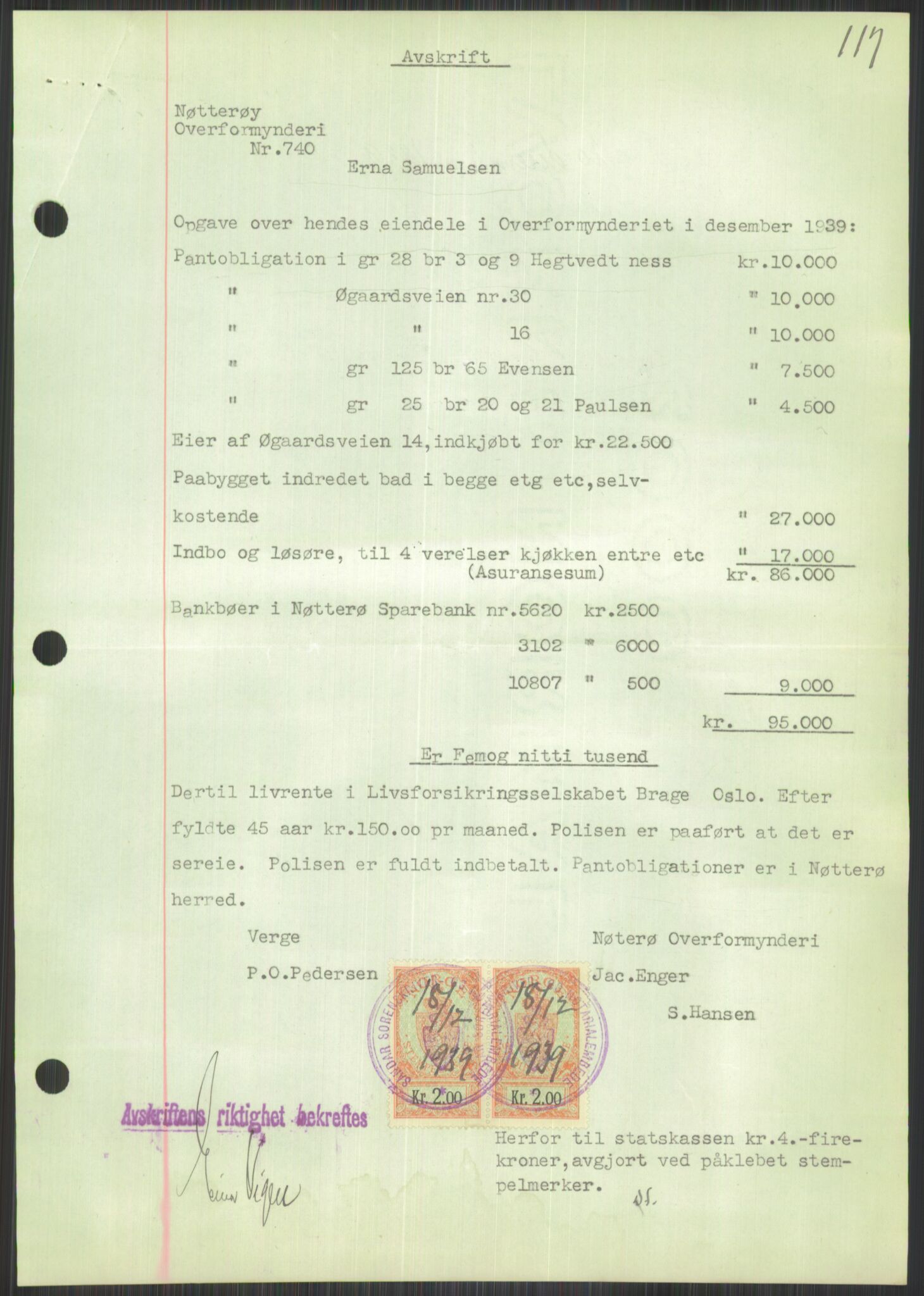 Oslo byskriverembete, AV/SAO-A-10227/2/G/Gb/L0042: Tinglyste ektepakter, Vestfold, bind 2-3, 1934-1942