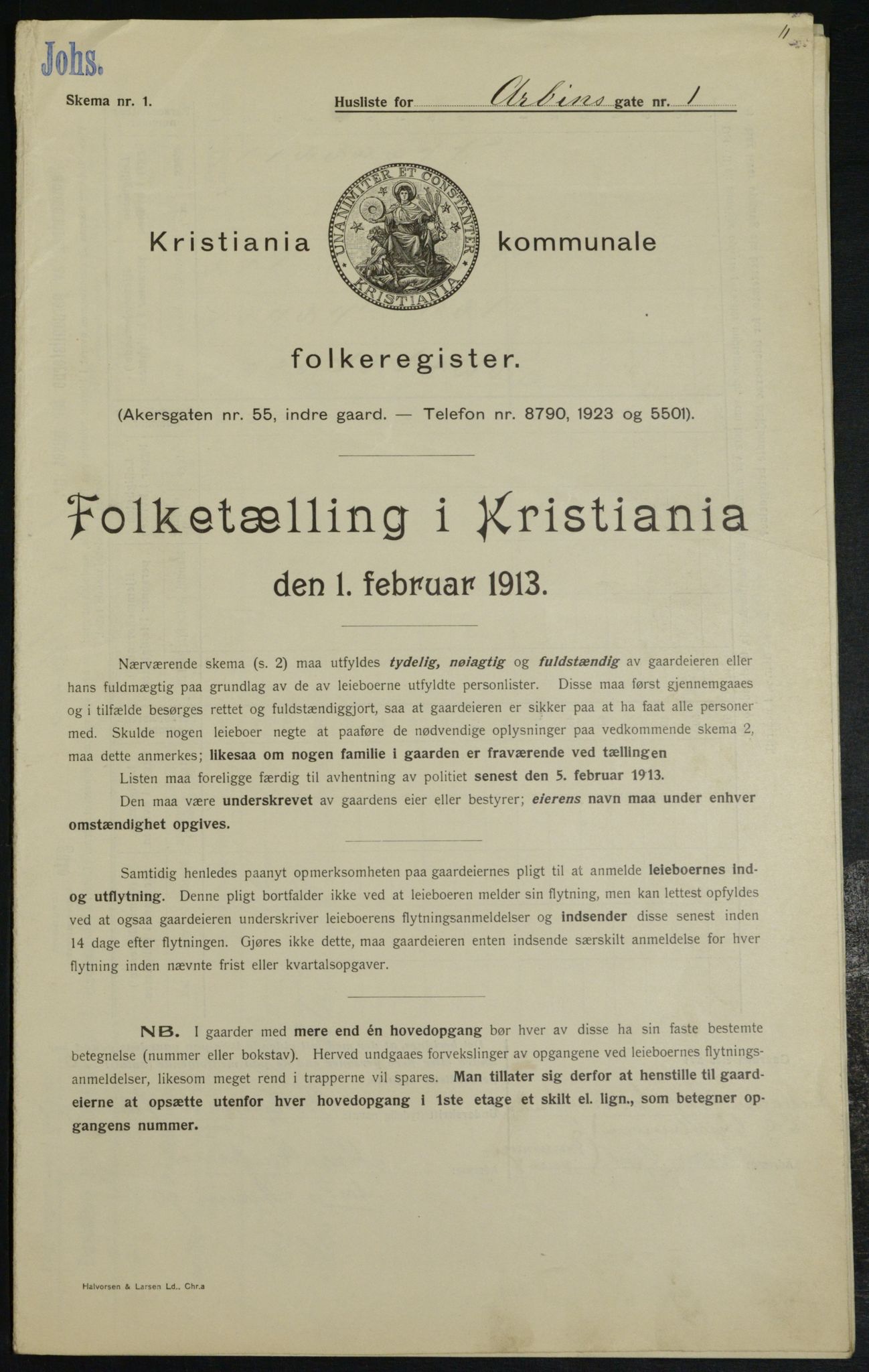 OBA, Kommunal folketelling 1.2.1913 for Kristiania, 1913, s. 1415