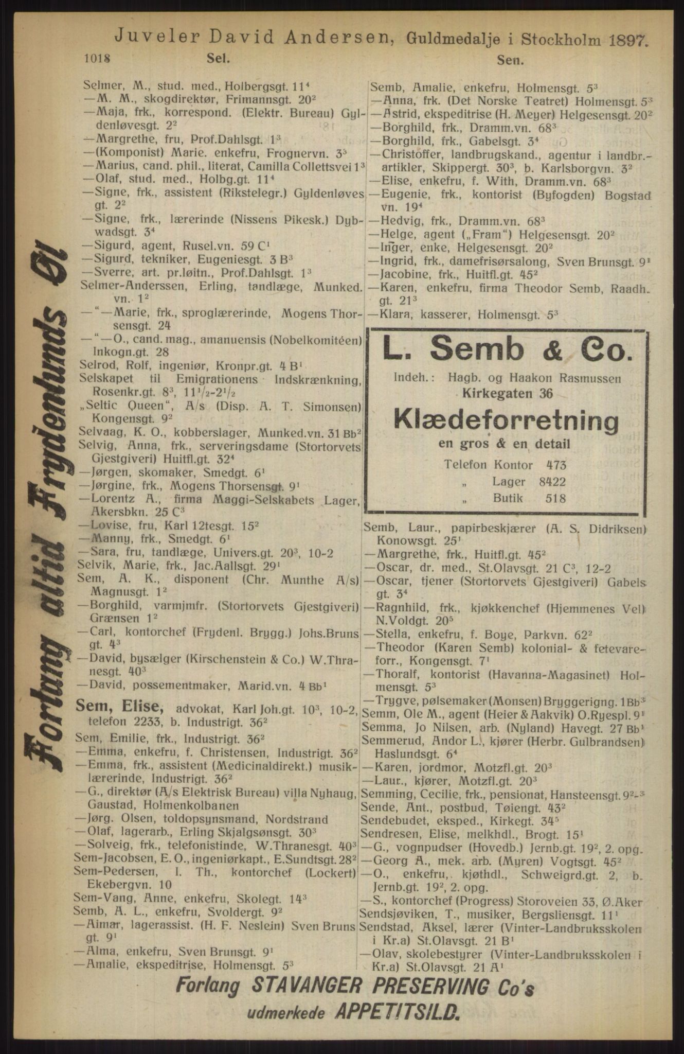 Kristiania/Oslo adressebok, PUBL/-, 1914, s. 1018