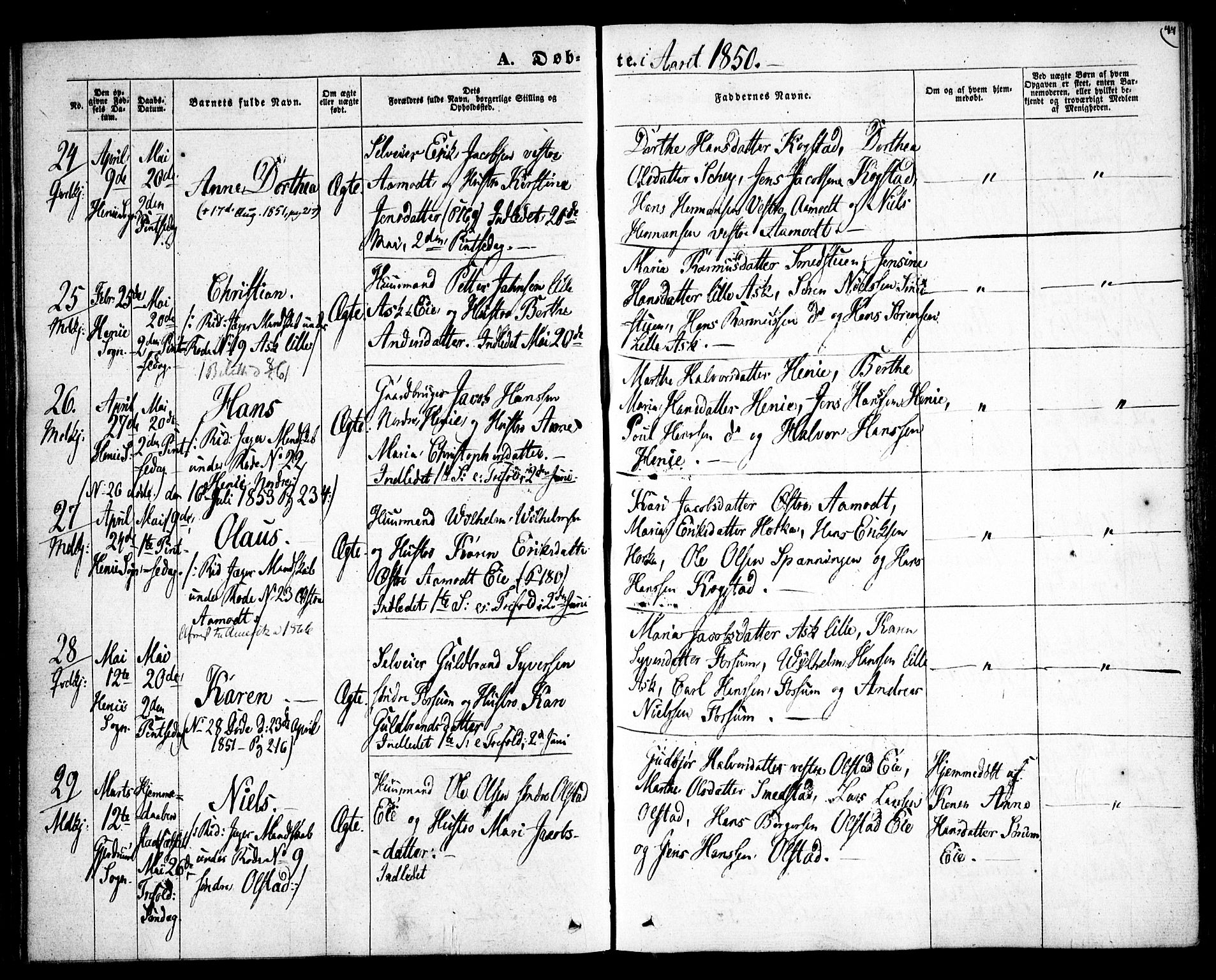 Gjerdrum prestekontor Kirkebøker, AV/SAO-A-10412b/F/Fa/L0006: Ministerialbok nr. I 6, 1845-1856, s. 44