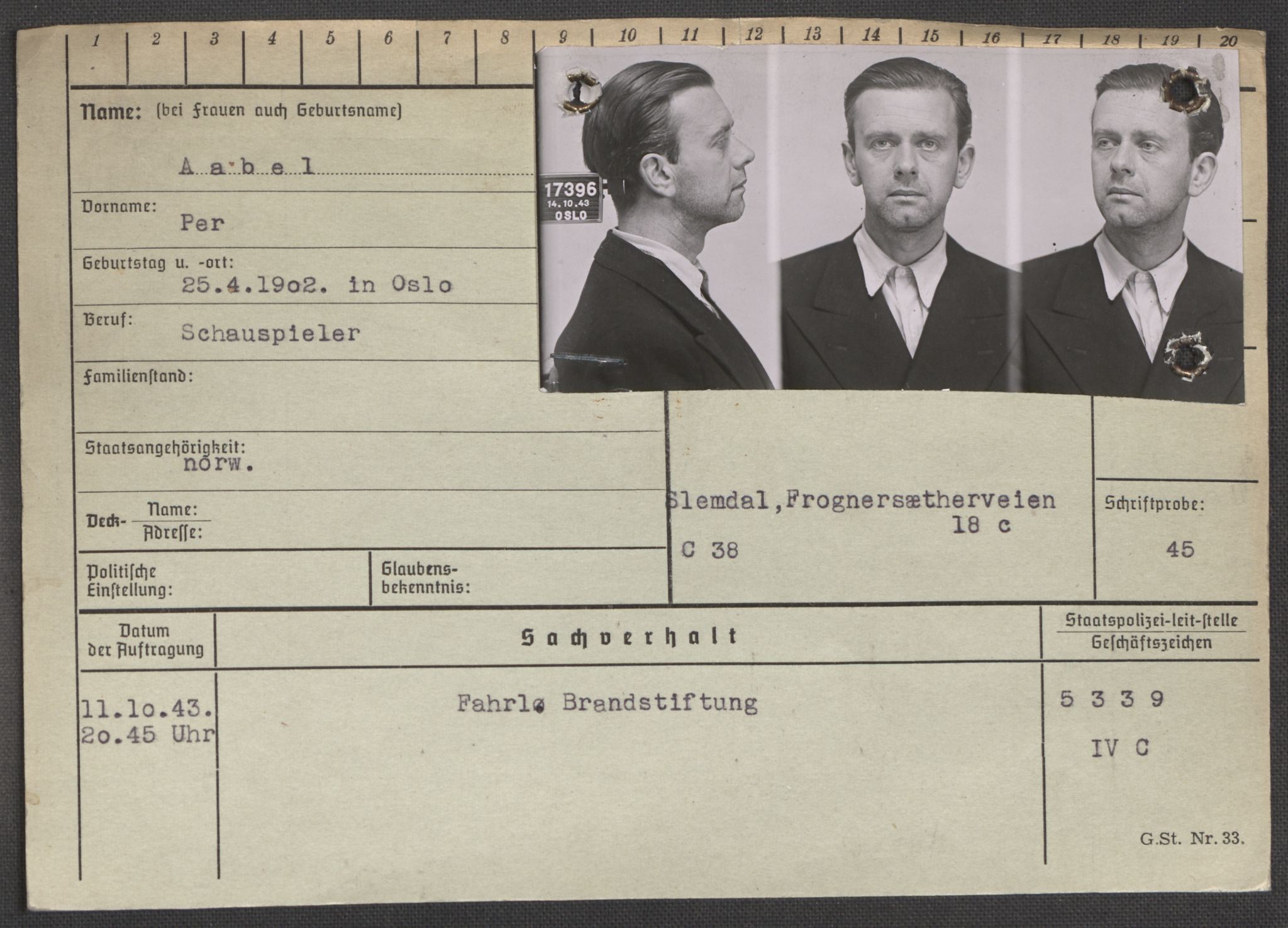 Befehlshaber der Sicherheitspolizei und des SD, AV/RA-RAFA-5969/E/Ea/Eaa/L0010: Register over norske fanger i Møllergata 19: Sø-Å, 1940-1945, s. 1372