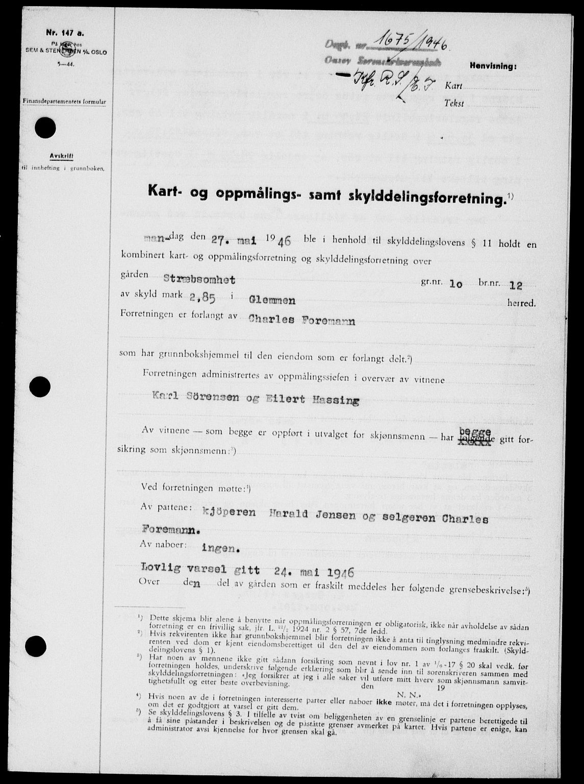 Onsøy sorenskriveri, SAO/A-10474/G/Ga/Gab/L0016: Pantebok nr. II A-16, 1946-1946, Dagboknr: 1675/1946