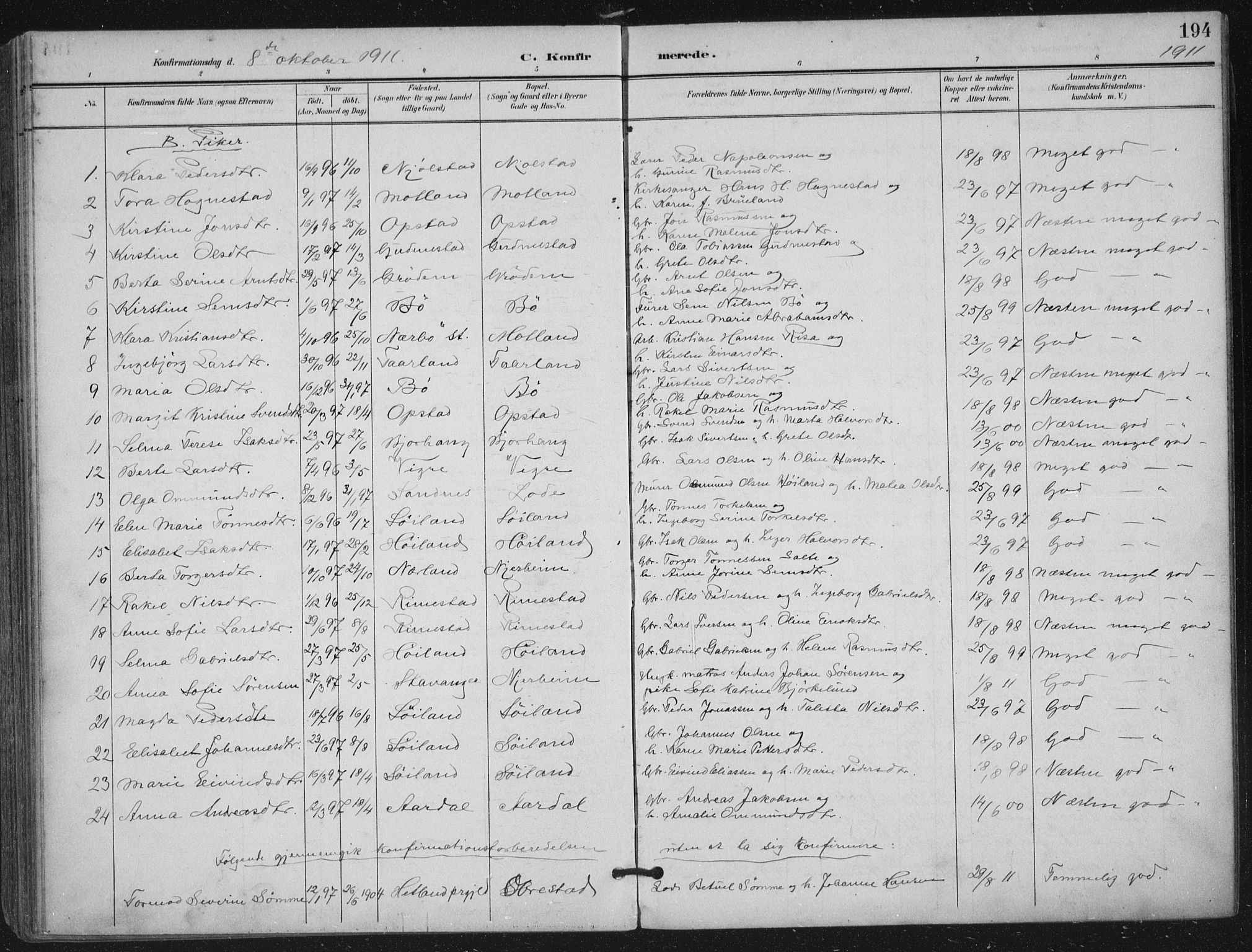 Hå sokneprestkontor, AV/SAST-A-101801/001/30BA/L0012: Ministerialbok nr. A 11, 1897-1924, s. 194