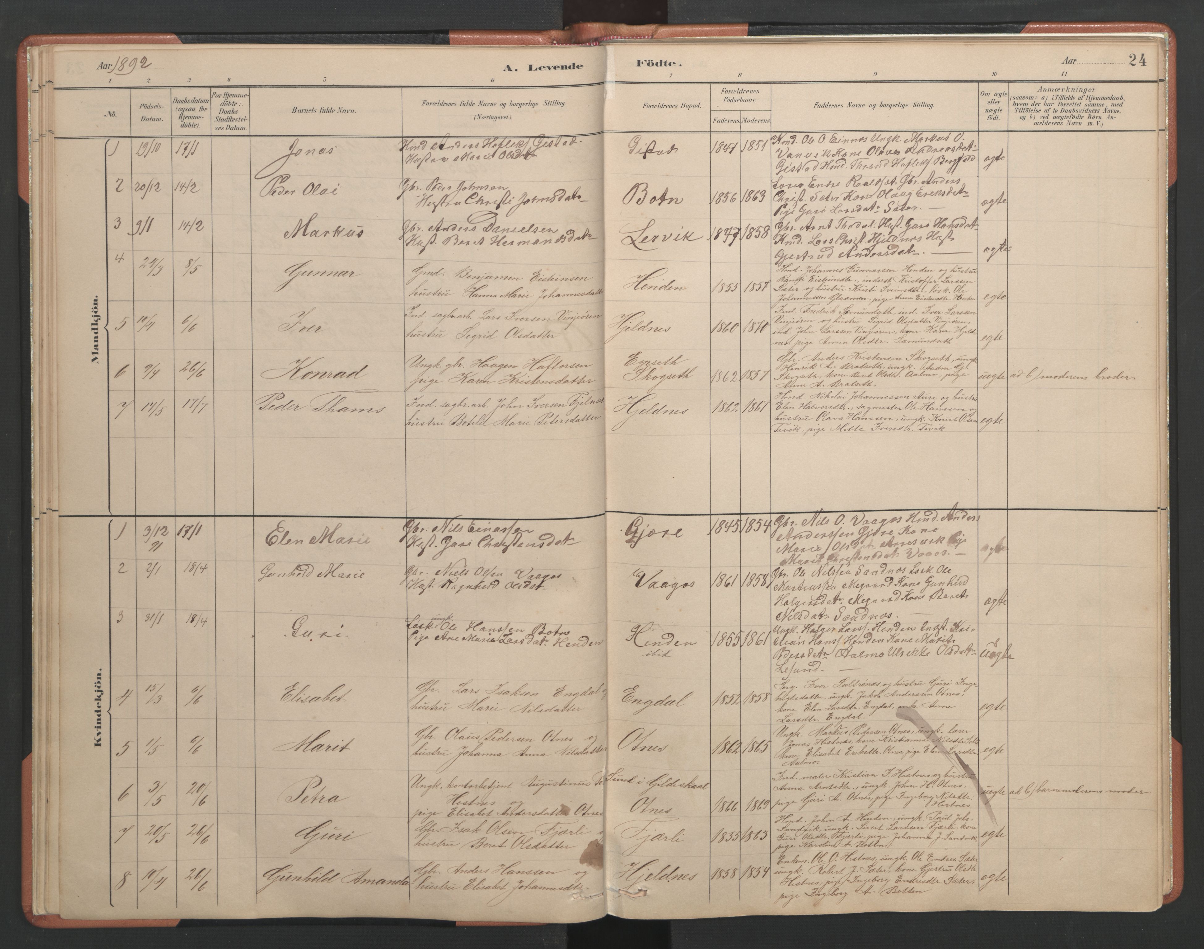 Ministerialprotokoller, klokkerbøker og fødselsregistre - Møre og Romsdal, AV/SAT-A-1454/580/L0926: Klokkerbok nr. 580C01, 1882-1903, s. 24