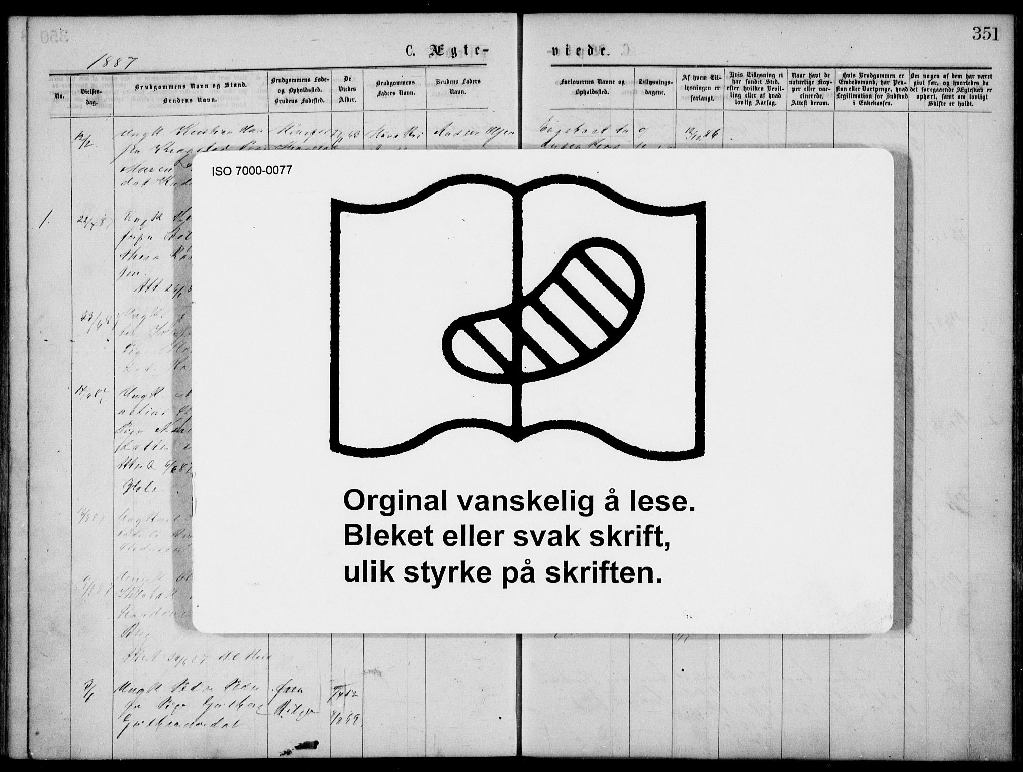 Norderhov kirkebøker, AV/SAKO-A-237/G/Gb/L0001: Klokkerbok nr. II 1, 1876-1899, s. 351