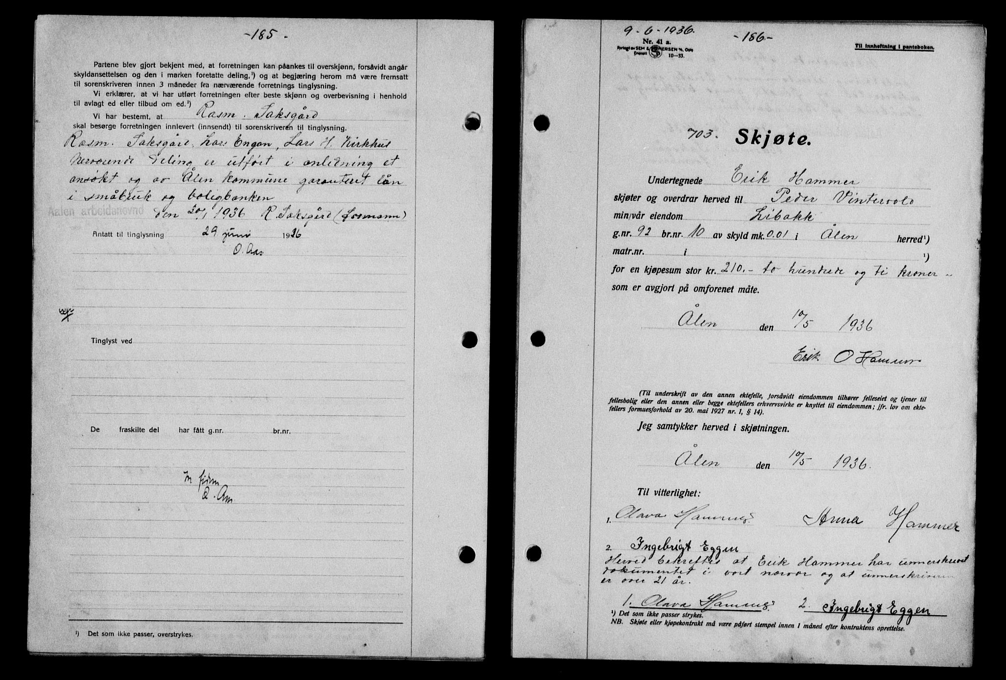 Gauldal sorenskriveri, SAT/A-0014/1/2/2C/L0046: Pantebok nr. 49-50, 1936-1937, Dagboknr: 703/1936