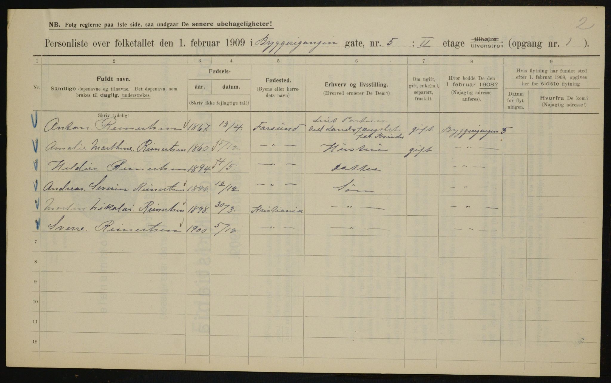 OBA, Kommunal folketelling 1.2.1909 for Kristiania kjøpstad, 1909, s. 39426