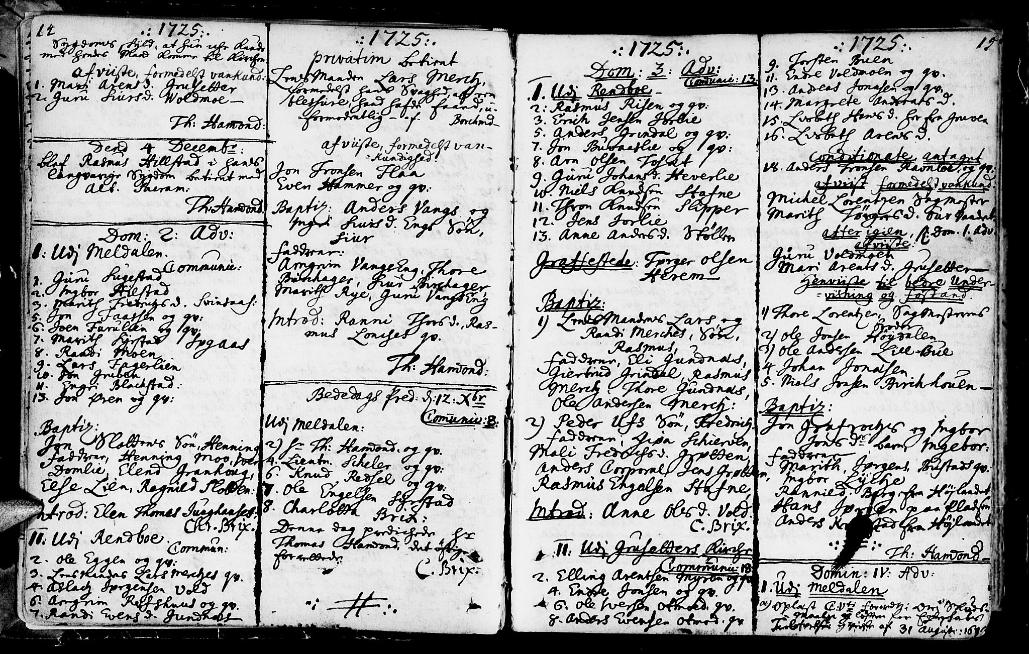 Ministerialprotokoller, klokkerbøker og fødselsregistre - Sør-Trøndelag, SAT/A-1456/672/L0850: Ministerialbok nr. 672A03, 1725-1751, s. 14-15