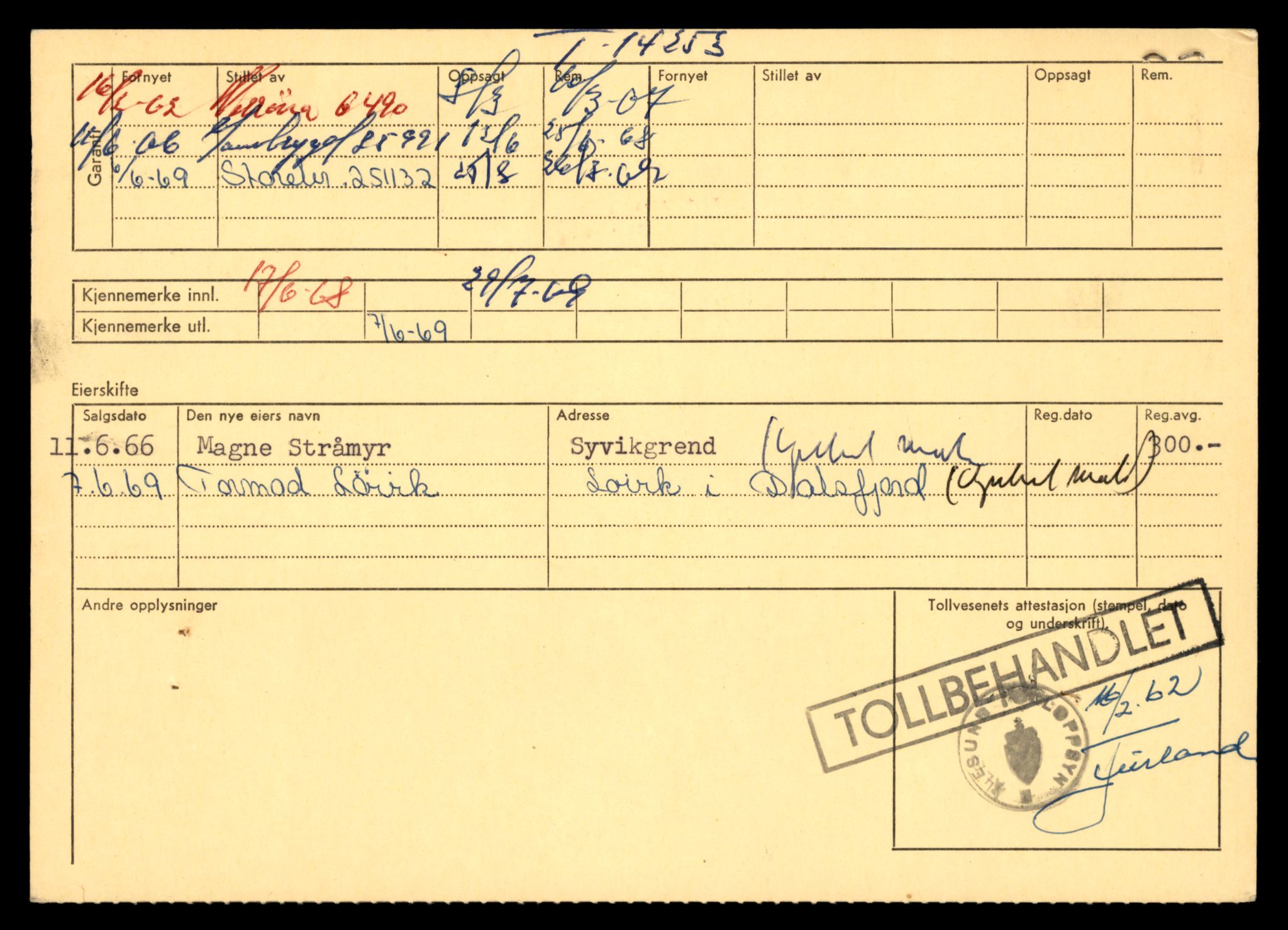 Møre og Romsdal vegkontor - Ålesund trafikkstasjon, AV/SAT-A-4099/F/Fe/L0044: Registreringskort for kjøretøy T 14205 - T 14319, 1927-1998, s. 1473
