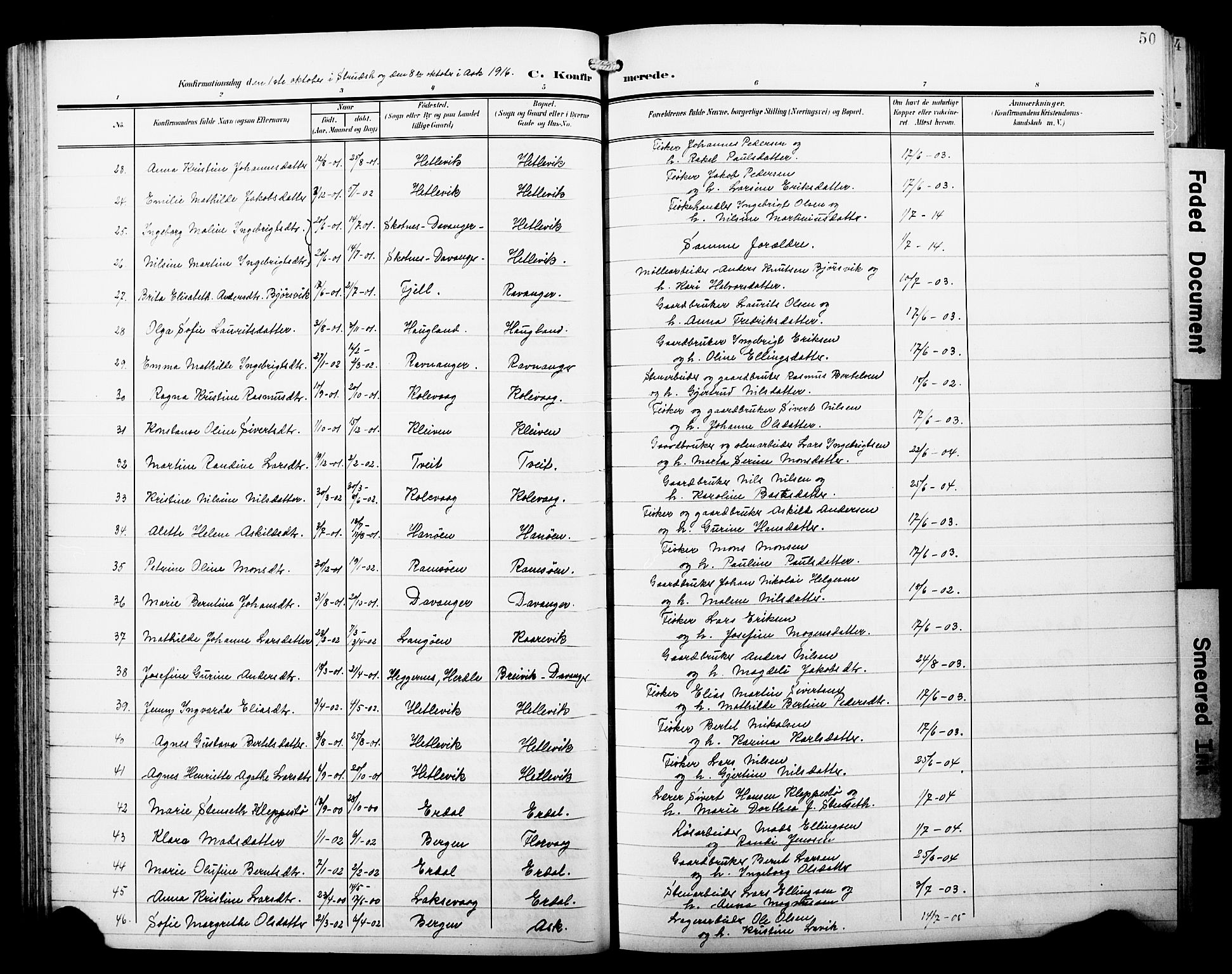 Askøy Sokneprestembete, AV/SAB-A-74101/H/Ha/Hab/Haba/L0014: Klokkerbok nr. A 14, 1904-1927, s. 50