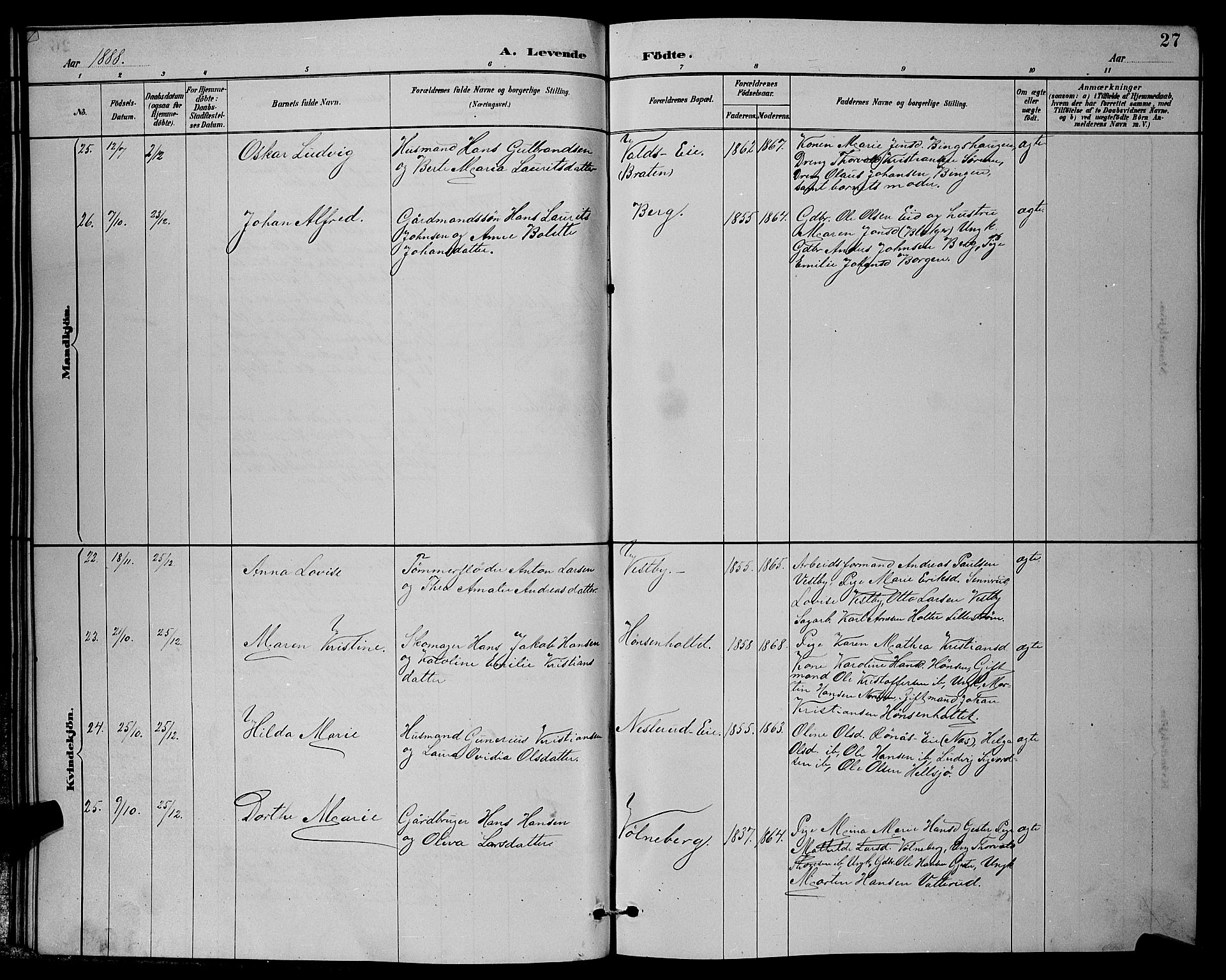 Sørum prestekontor Kirkebøker, AV/SAO-A-10303/G/Ga/L0005: Klokkerbok nr. I 5.1, 1886-1894, s. 27