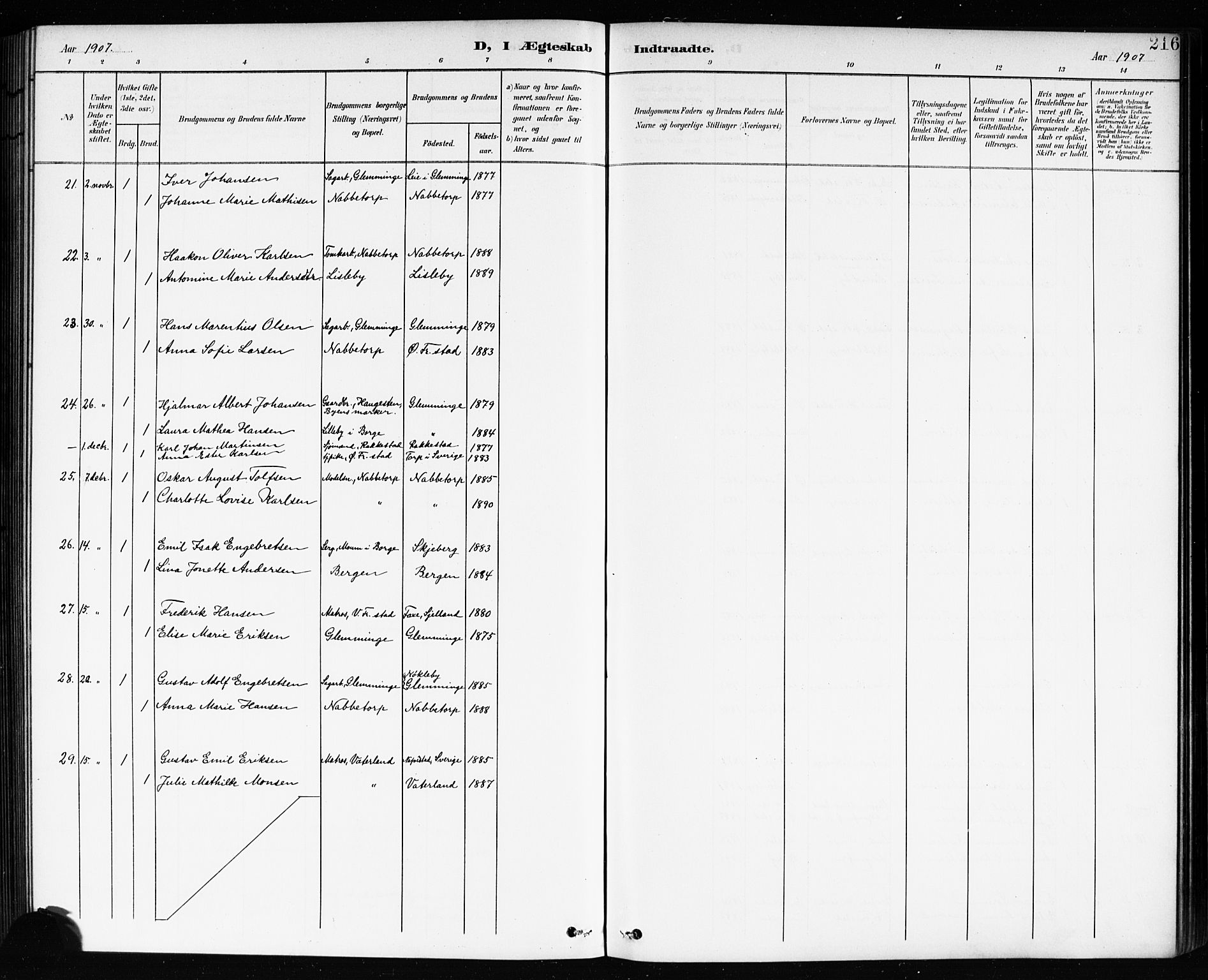 Østre Fredrikstad prestekontor Kirkebøker, SAO/A-10907/G/Ga/L0002: Klokkerbok nr. 2, 1900-1919, s. 216