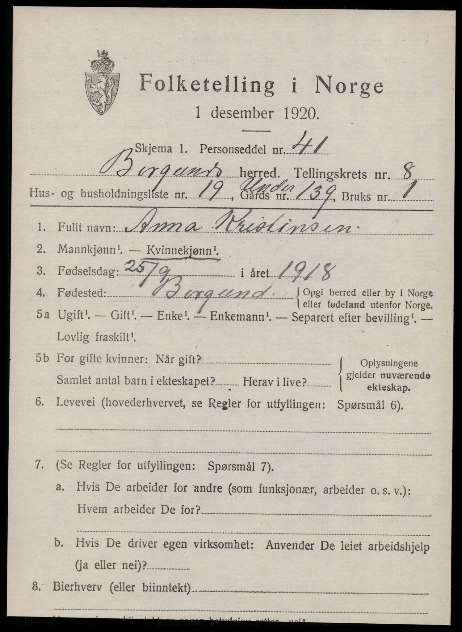 SAT, Folketelling 1920 for 1531 Borgund herred, 1920, s. 7414