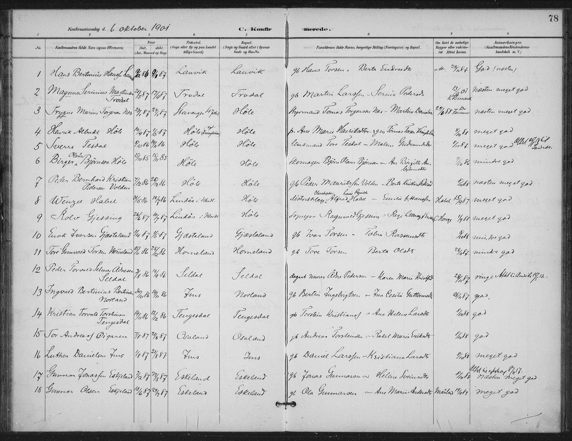 Høgsfjord sokneprestkontor, AV/SAST-A-101624/H/Ha/Haa/L0008: Ministerialbok nr. A 8, 1898-1920, s. 78