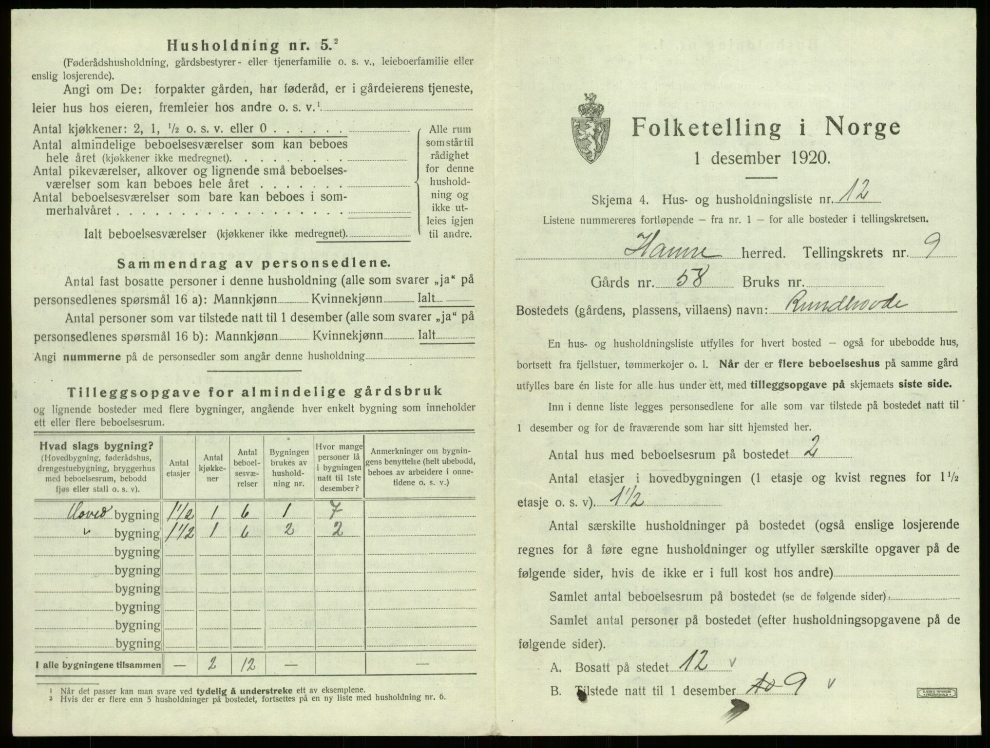 SAB, Folketelling 1920 for 1254 Hamre herred, 1920, s. 734