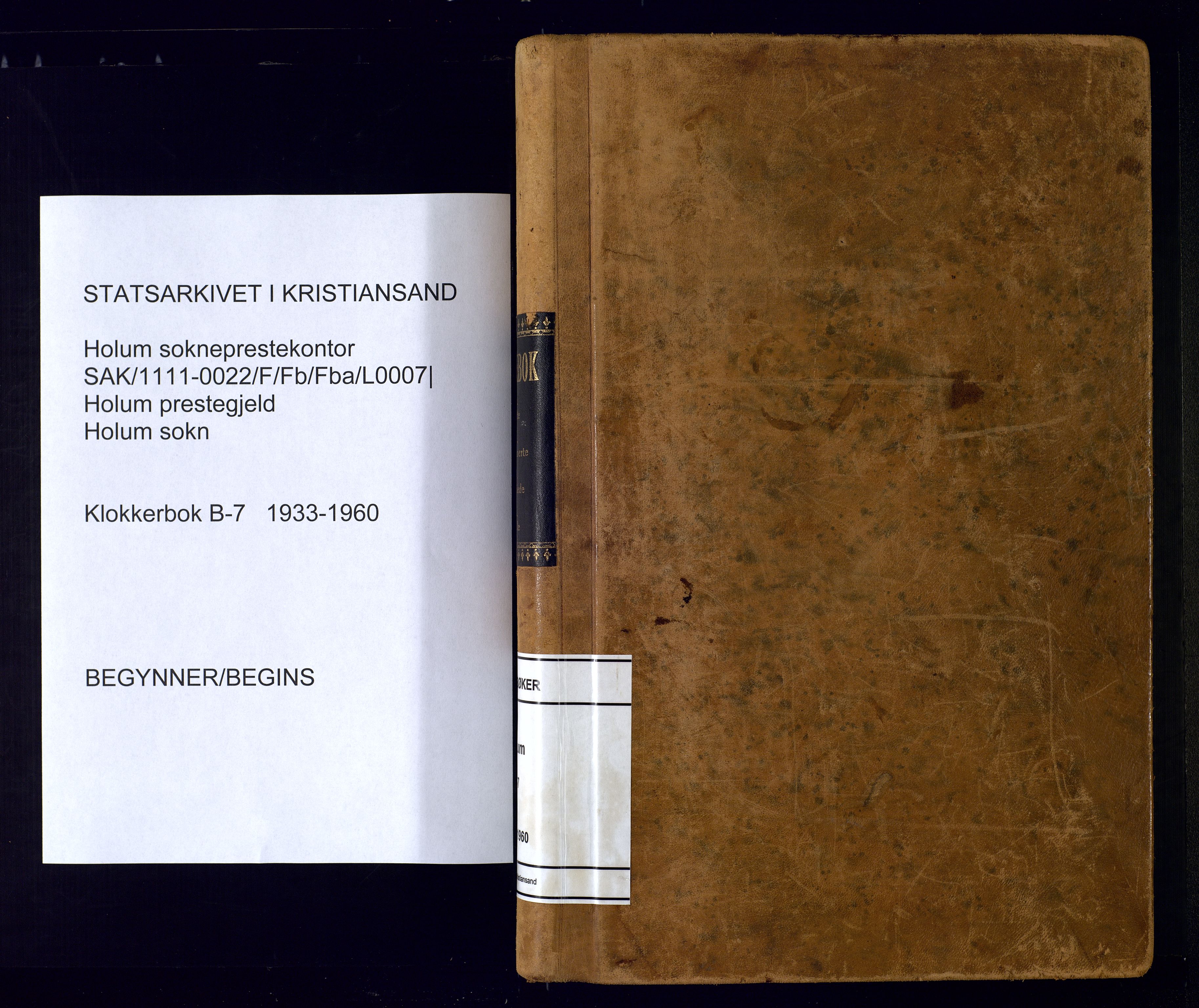 Holum sokneprestkontor, SAK/1111-0022/F/Fb/Fba/L0007: Klokkerbok nr. B-7, 1933-1960