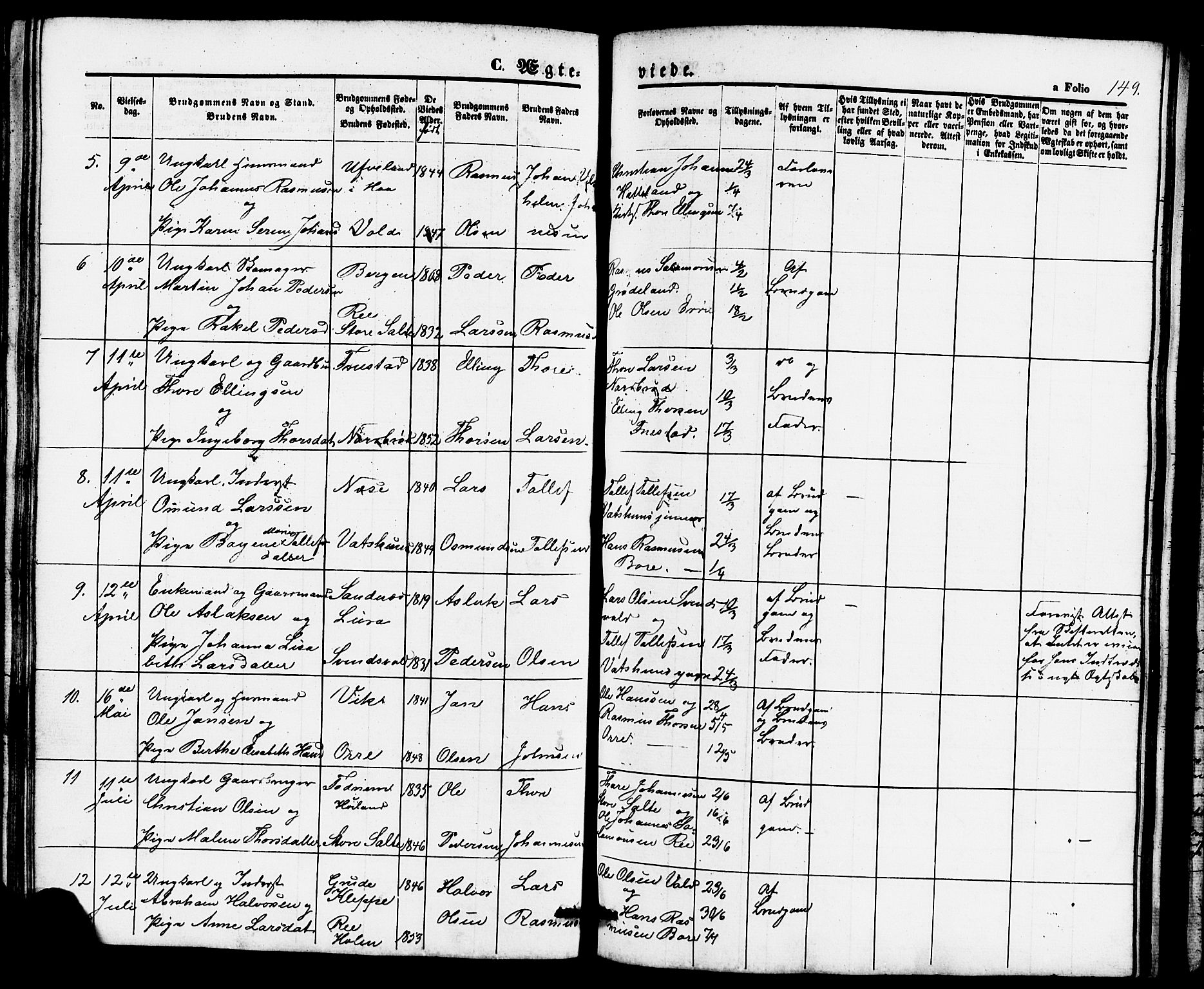 Klepp sokneprestkontor, AV/SAST-A-101803/001/3/30BB/L0002: Klokkerbok nr. B 2, 1860-1875, s. 149